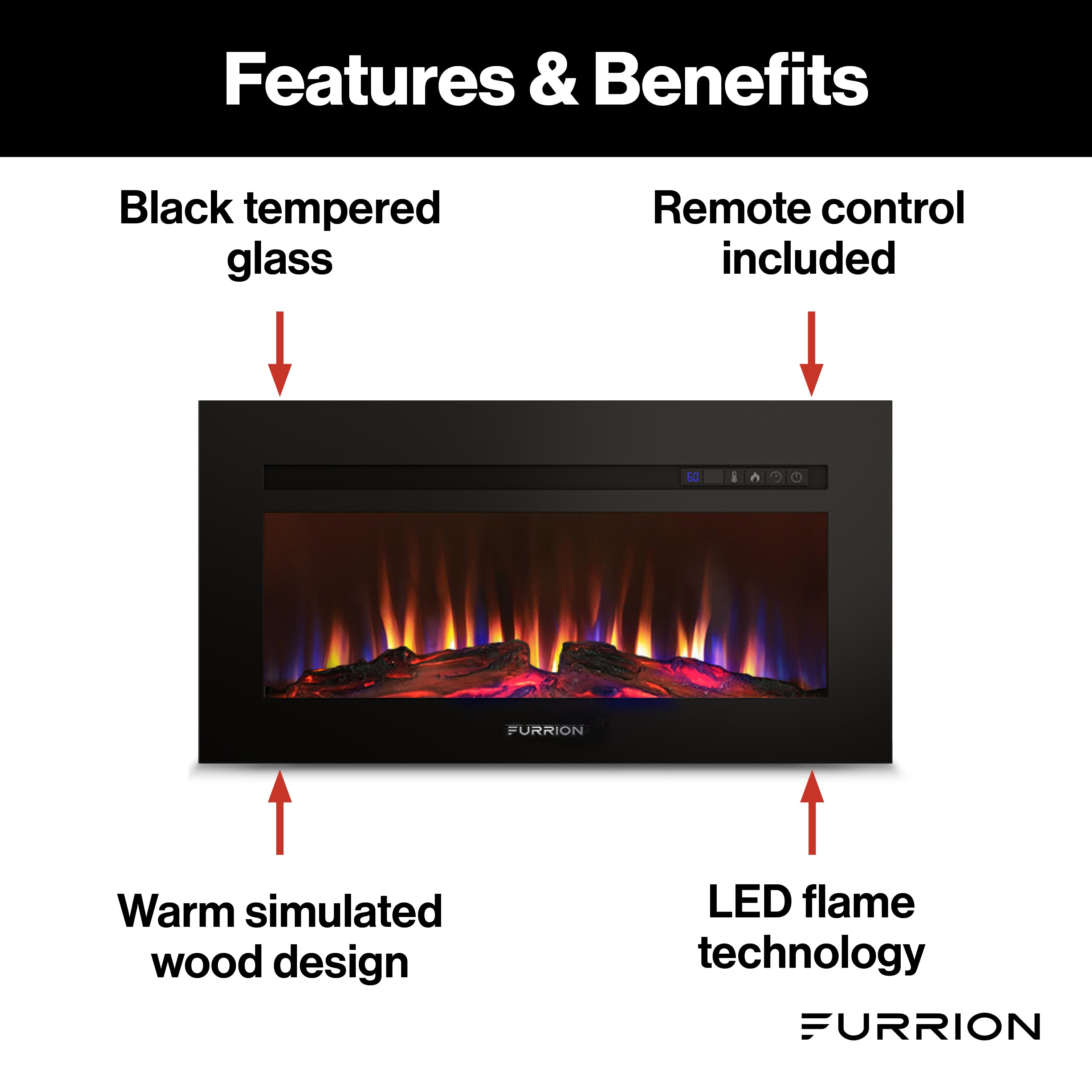 Furrion Built-In Electric RV Fireplace - Wood Platform