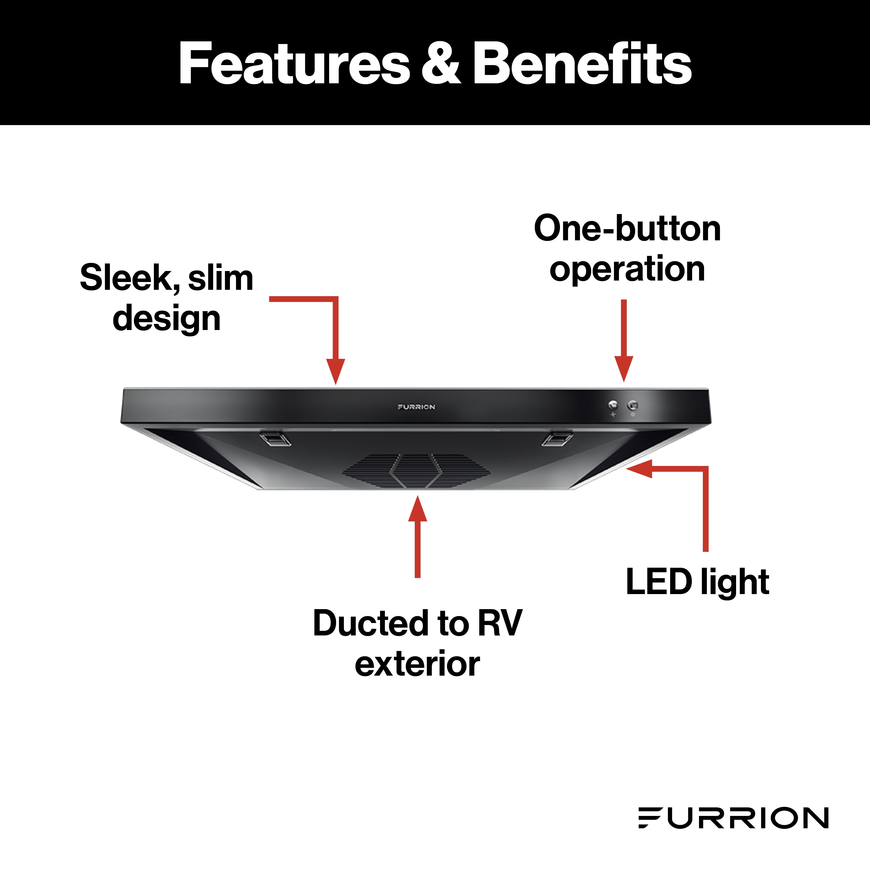 Furrion 12V Ducted RV Range Hood with Charcoal Filter - 24"LED-COOKER-HOOD