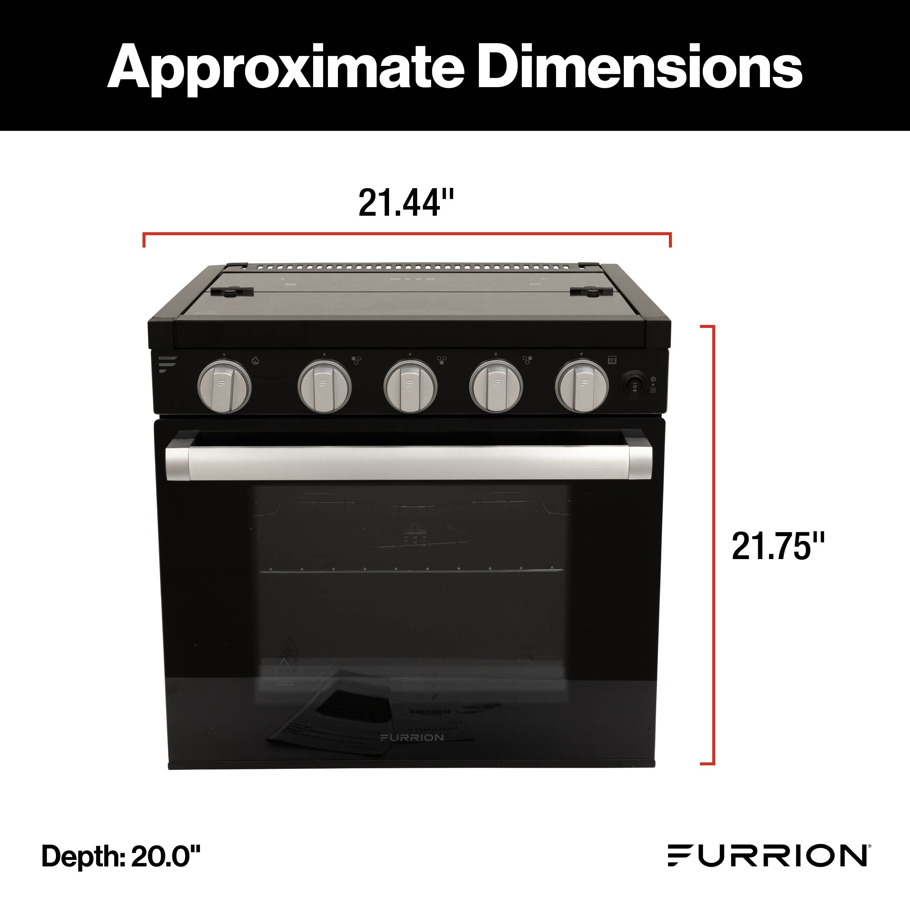Furrion 3-Burner Gas RV Range with Flame Sense (FFD) - 21", Glass Cover 21-3-BURNER-ALL-GLASS-RANGE-FFD