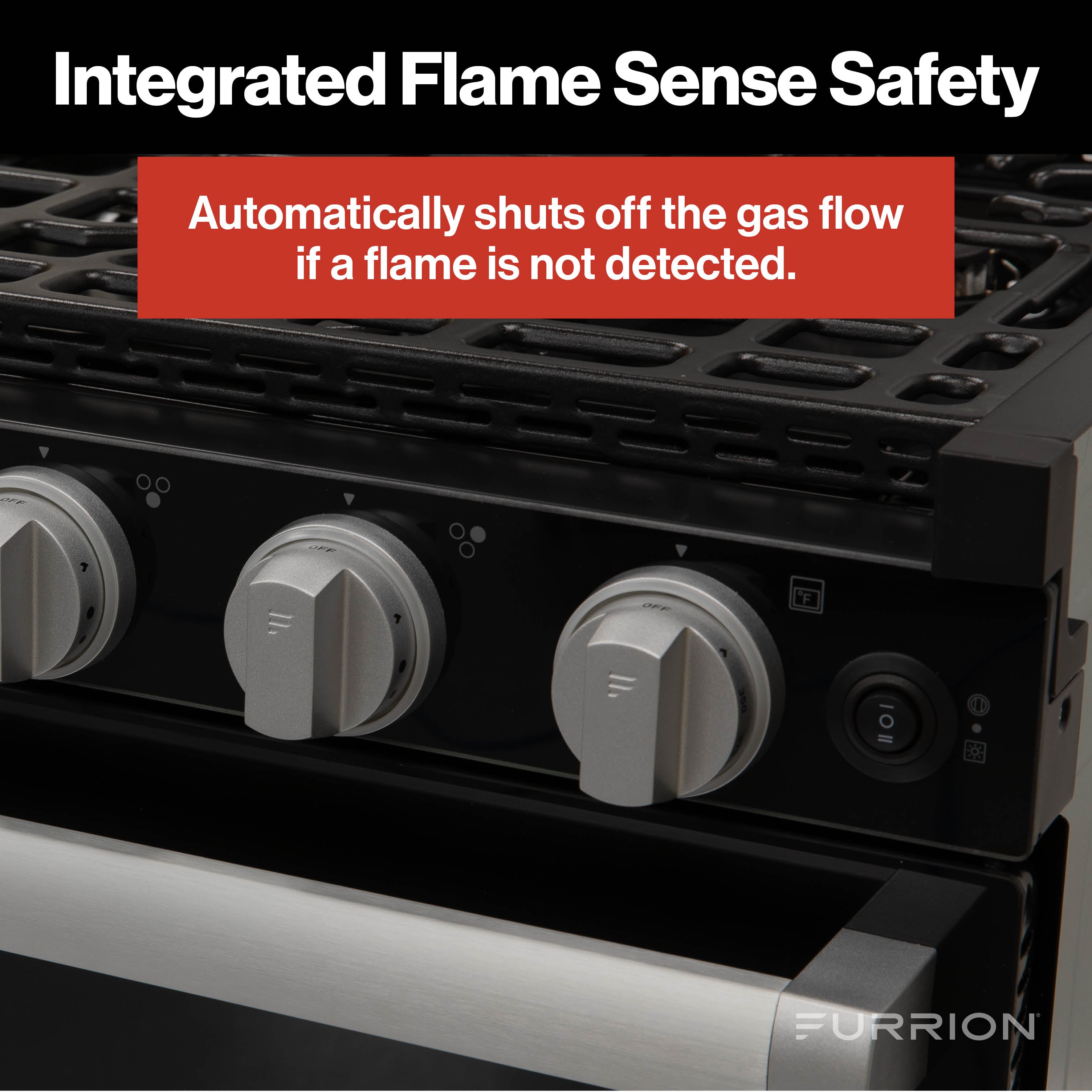 Furrion 3-Burner Gas RV Range with Flame Sense (FFD) - 21", Glass Cover 21-3-BURNER-ALL-GLASS-RANGE-FFD