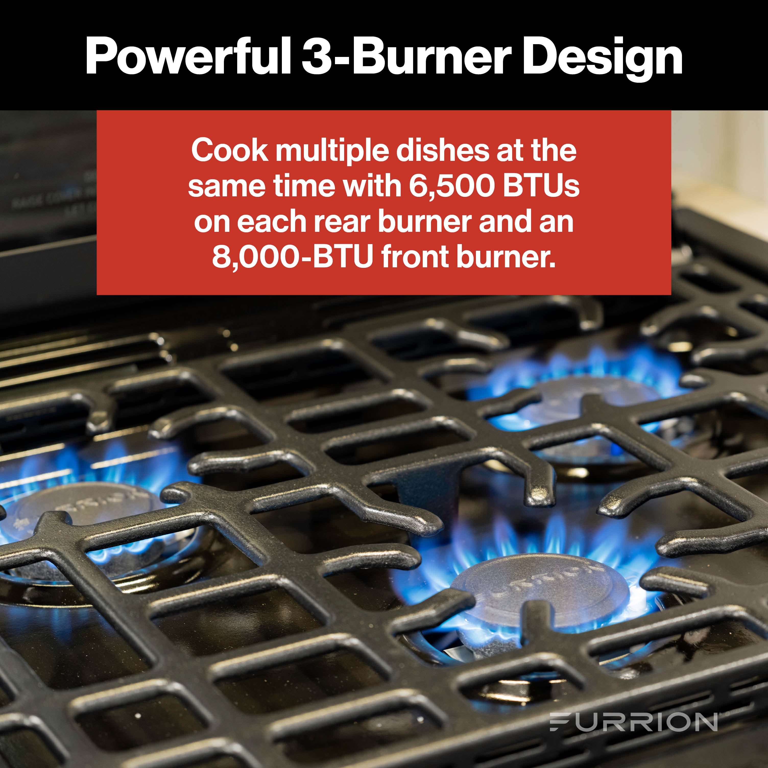 Furrion 3-Burner Gas RV Range with Flame Sense (FFD) - 21", Glass Cover 21-3-BURNER-ALL-GLASS-RANGE-FFD