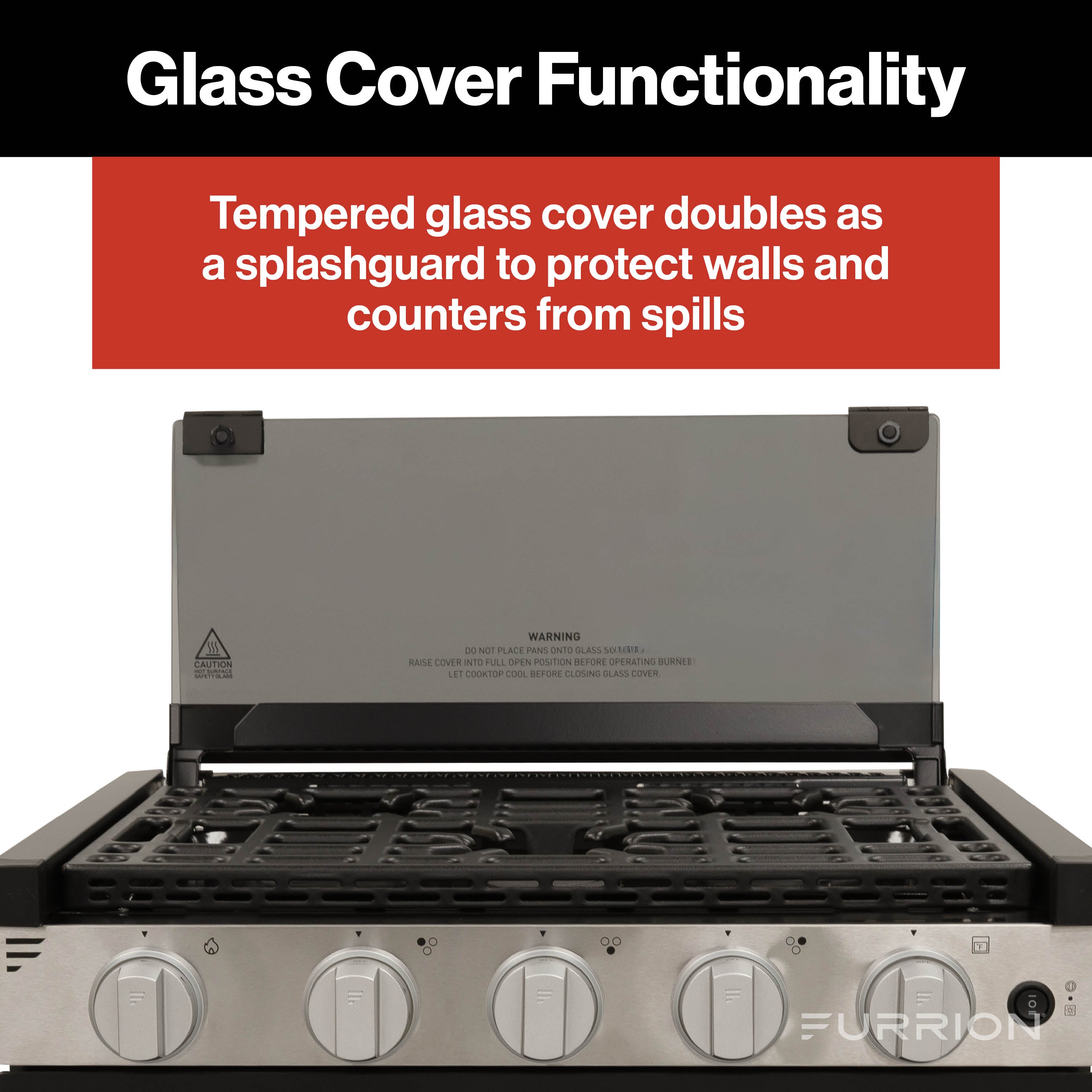 Furrion 3-Burner Gas RV Range with Flame Sense (FFD) - 21", Glass Cover 21-3-BURNER-ALL-GLASS-RANGE-FFD
