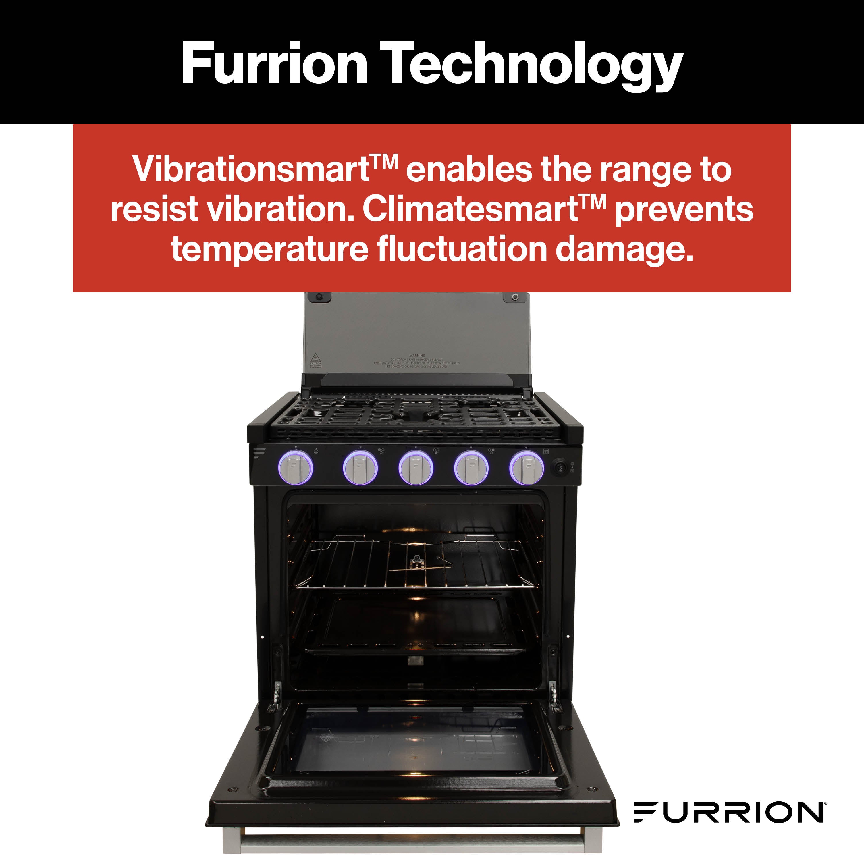 Furrion 3-Burner Gas RV Range with Flame Sense (FFD) - 21", Glass Cover 21-3-BURNER-ALL-GLASS-RANGE-FFD