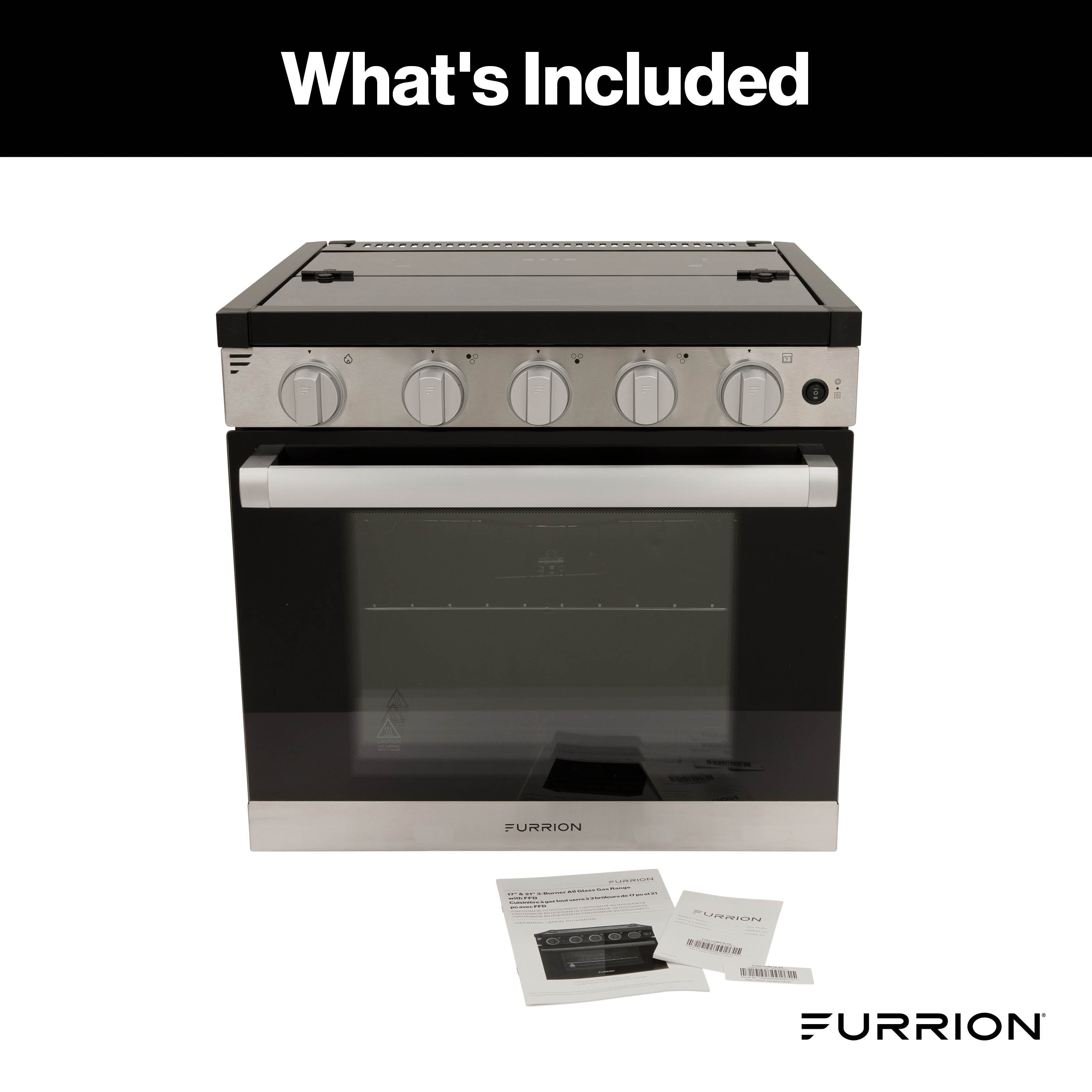 Furrion 3-Burner Gas RV Range with Flame Sense (FFD) - 21", Glass Cover 21-3-BURNER-ALL-GLASS-RANGE-FFD