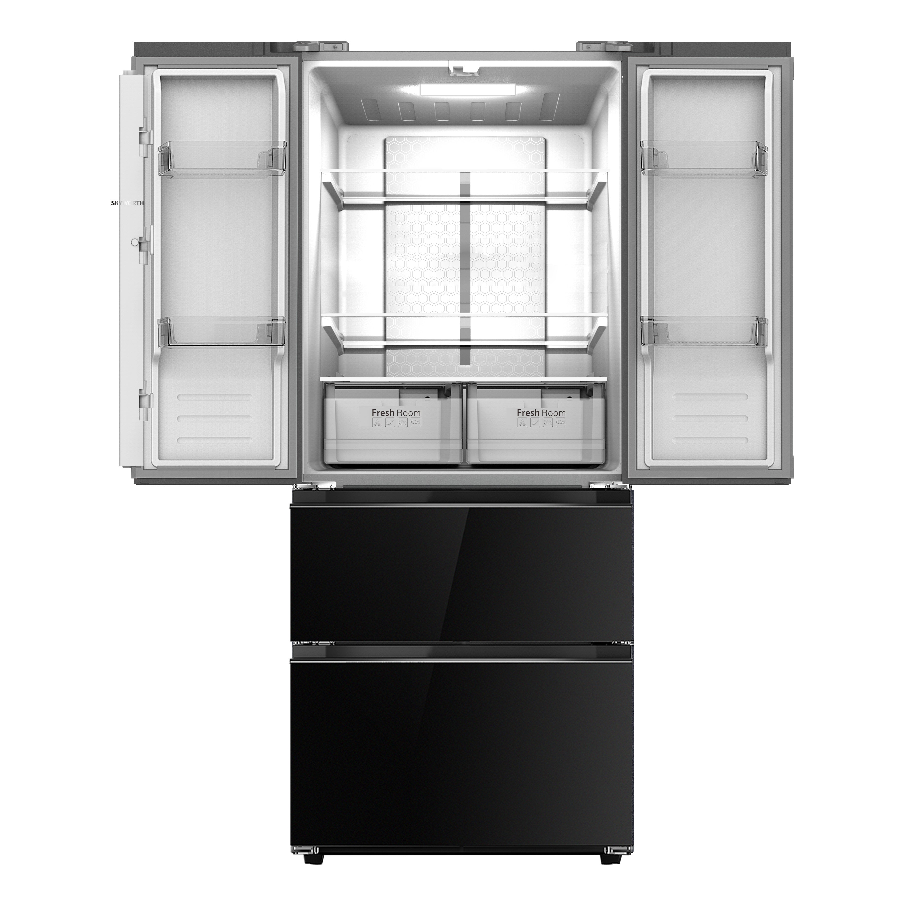 Furrion Built-In RV Refrigerator - 110V, 15 cu. ft., French Doors, Bottom Drawer Freezer, Black Glass Finish #FCR16ACGFA-BG 2024036242