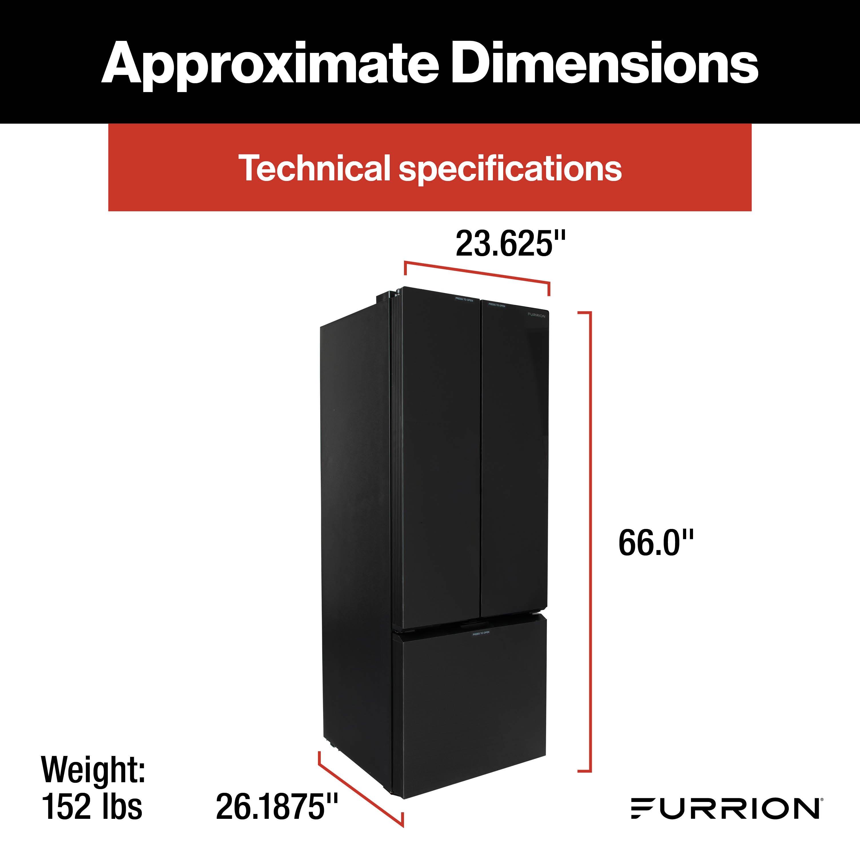 Furrion Built-In RV Refrigerator - 12V, 12 cu. ft., French Doors, Bottom Drawer Freezer, Black Glass Finish #FCR12DCGFA-BG 2024016838