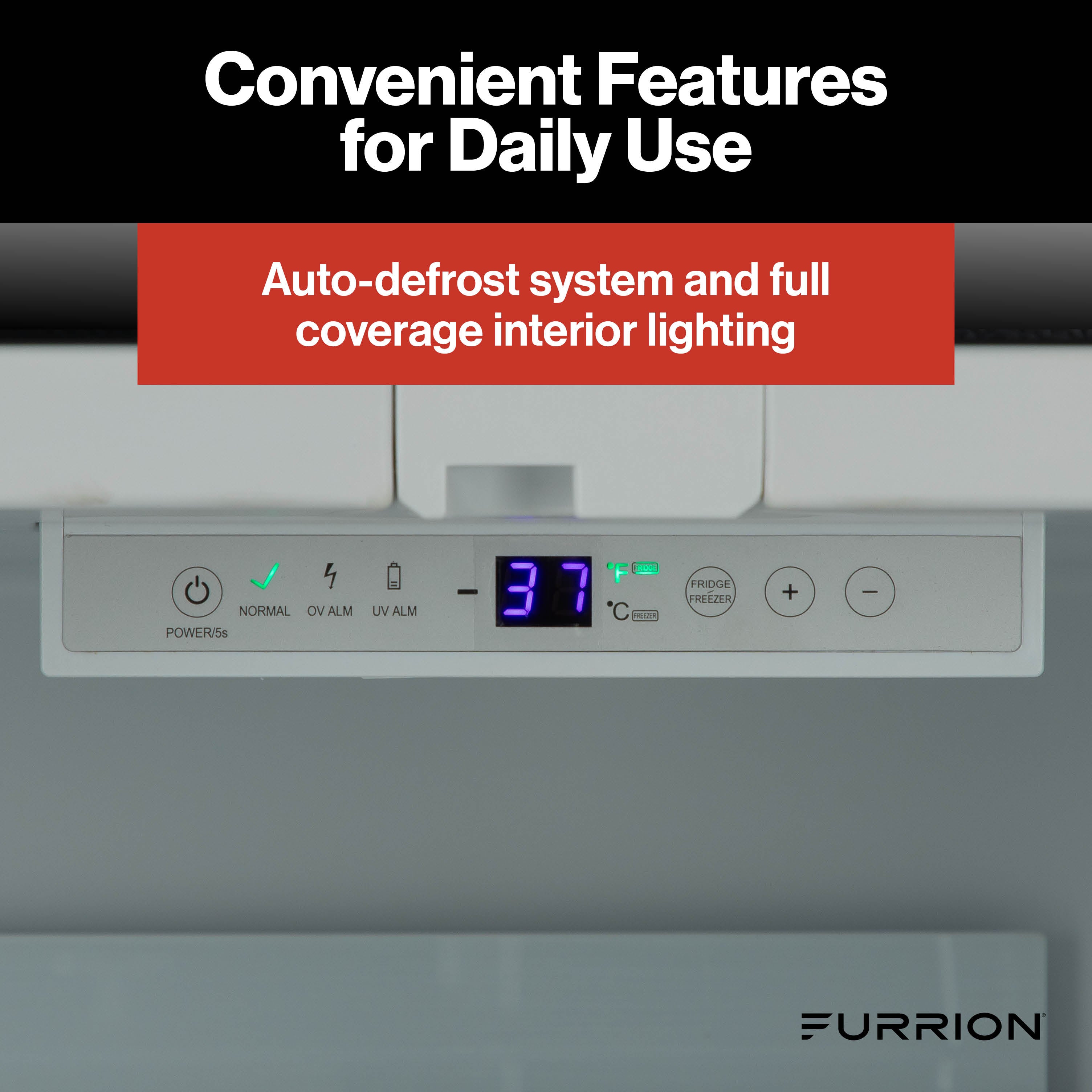 Furrion Built-In RV Refrigerator - 12V, 12 cu. ft., French Doors, Bottom Drawer Freezer, Black Glass Finish #FCR12DCGFA-BG 2024016838