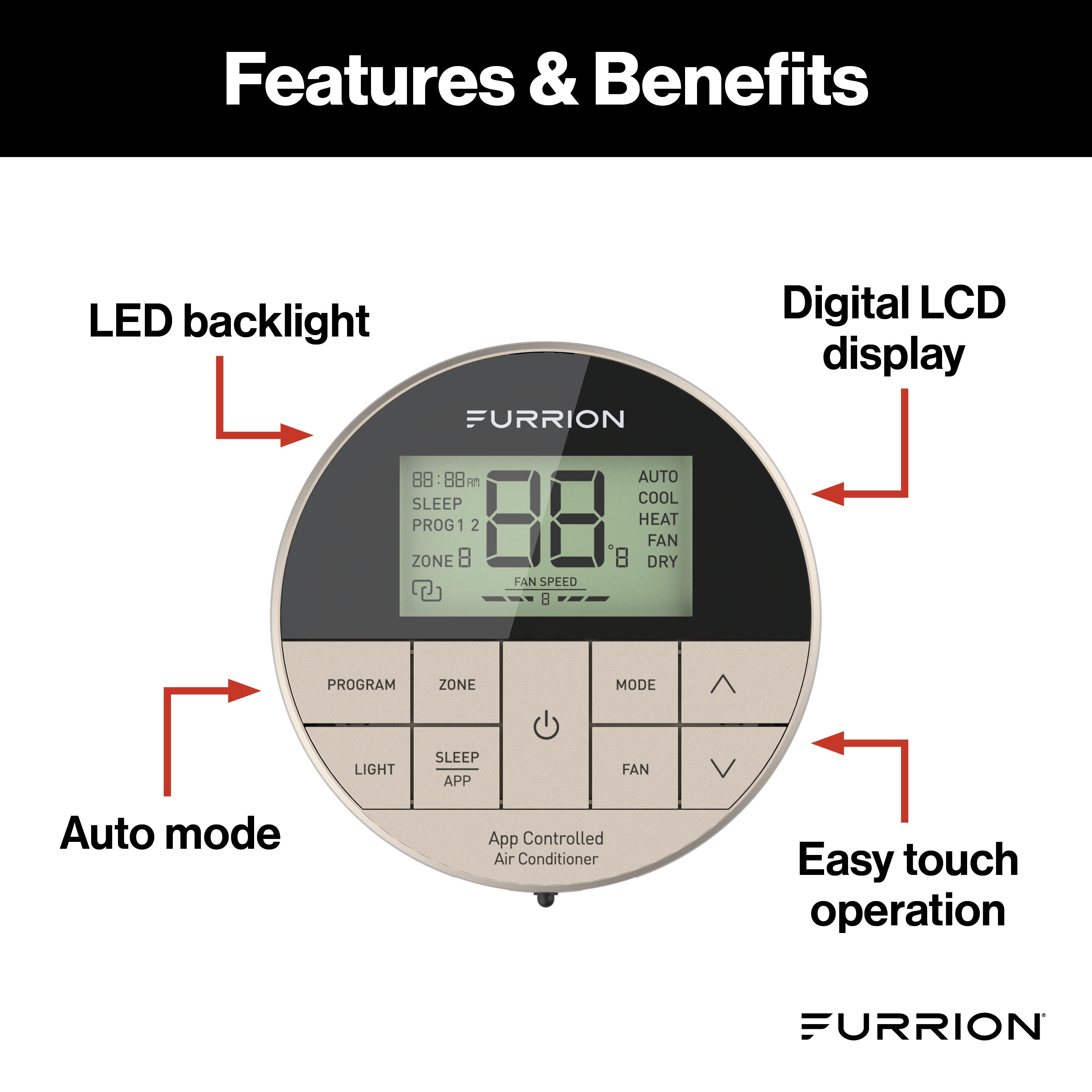 Furrion Chill® Enhanced Multi-Zone RV Wall Thermostat with App Control (R410A Refrigerant Compatible) #FACW12APZA2022068580