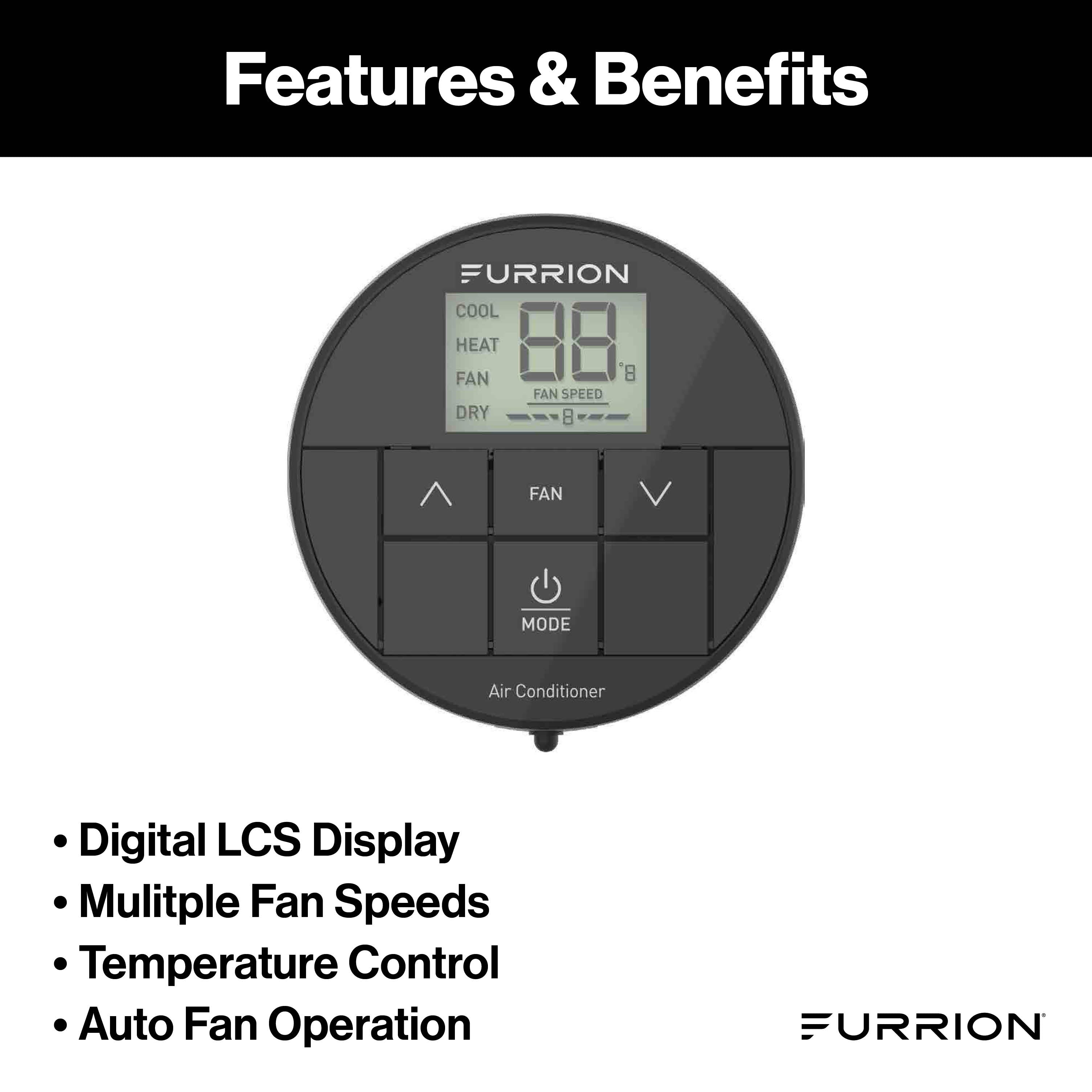 Furrion Chill® Single-Zone Basic Backlit LED Wall Thermostat - Black, 2 Fan Speeds (R32) #FACW10ESSA2-BL-AM2024042659
