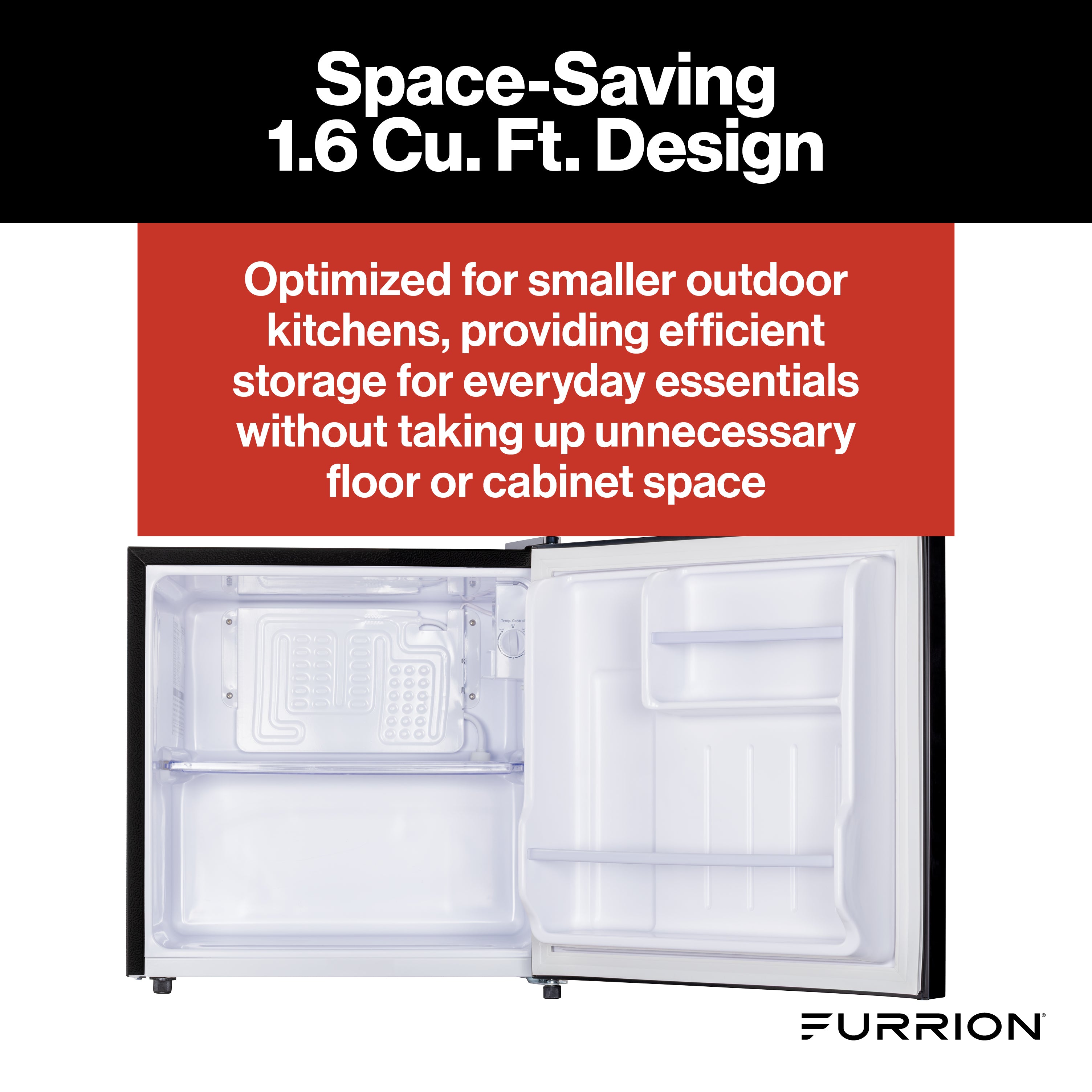 Furrion RV Refrigerator - 110V, 1.6 cu. ft., Black Glass Finish 1-6-CUFT-110V-REFRIGERATOR-NO-FREEZER