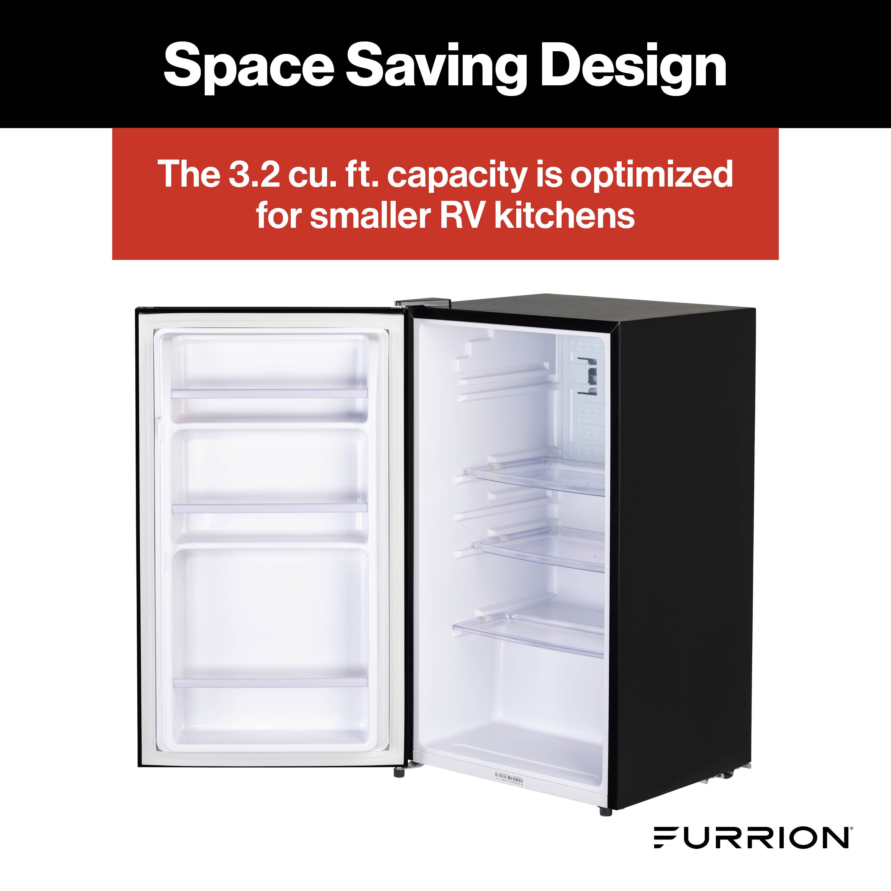 Furrion RV Refrigerator - 110V, 3.2 cu. ft., Black Glass Finish 3-2-CF-110V-REFRIGERATOR