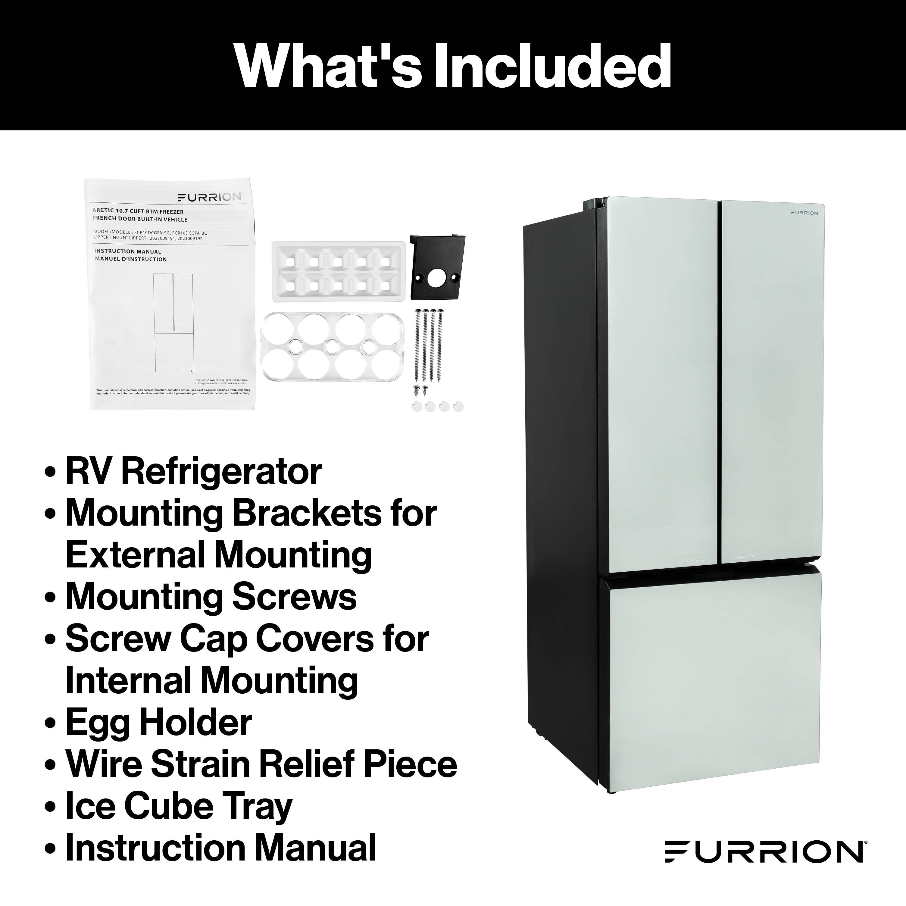 Furrion RV Refrigerator - 12V, 10.7 cu. ft., French Doors, Bottom Drawer Freezer FRENCH-DOOR-10-7-CF-12V-REFRIGERATOR