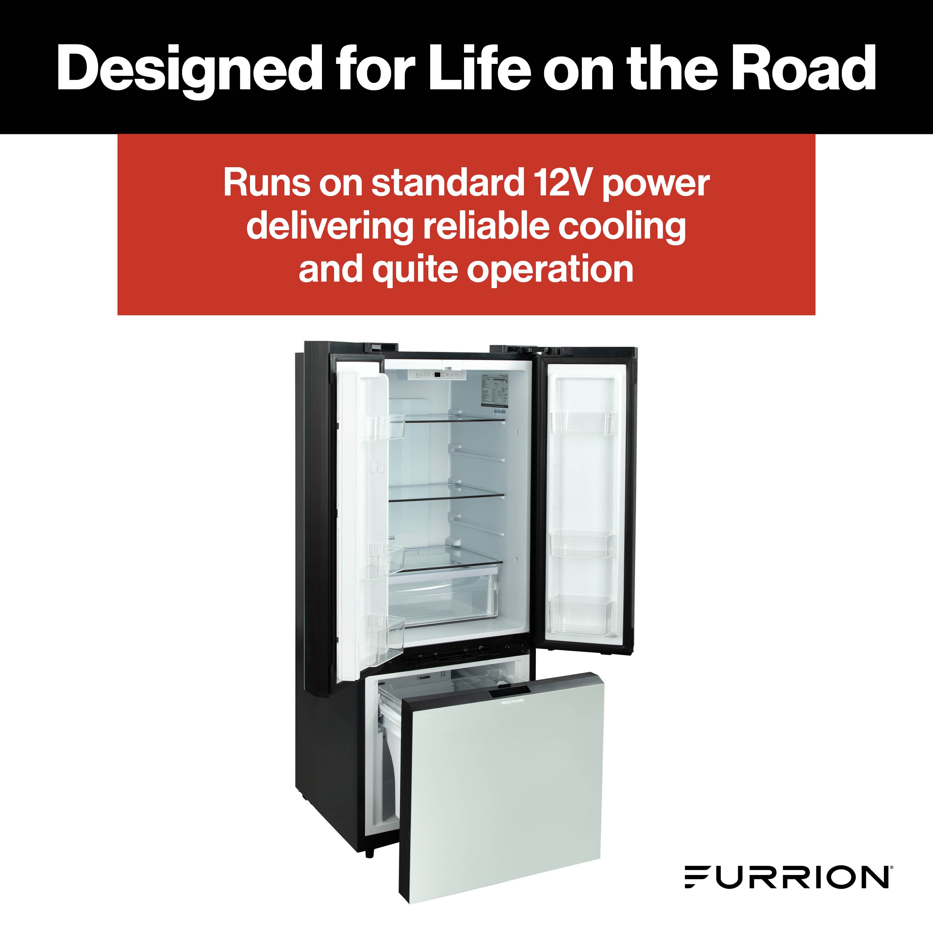 Furrion RV Refrigerator - 12V, 10.7 cu. ft., French Doors, Bottom Drawer Freezer FRENCH-DOOR-10-7-CF-12V-REFRIGERATOR