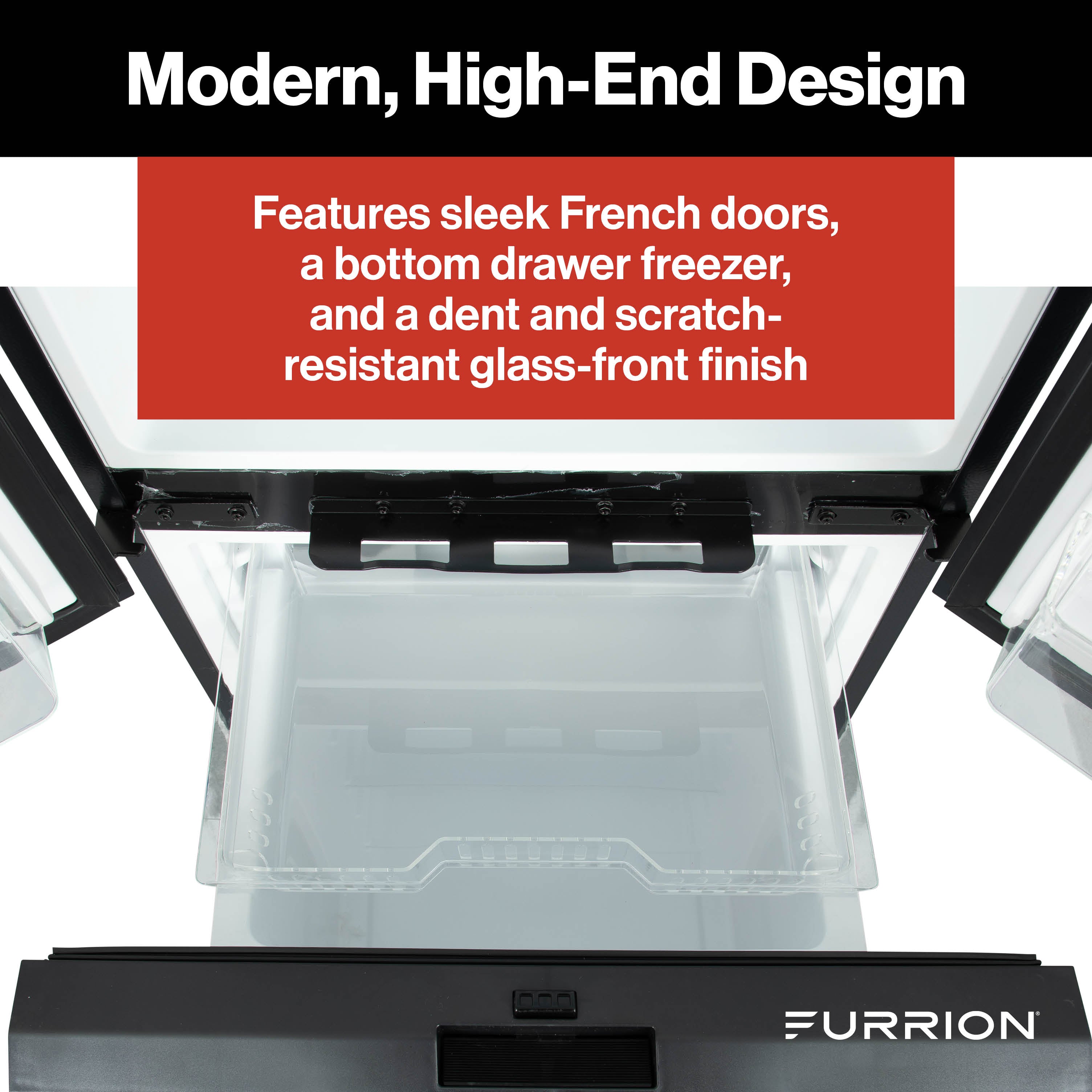 Furrion RV Refrigerator - 12V, 10.7 cu. ft., French Doors, Bottom Drawer Freezer FRENCH-DOOR-10-7-CF-12V-REFRIGERATOR