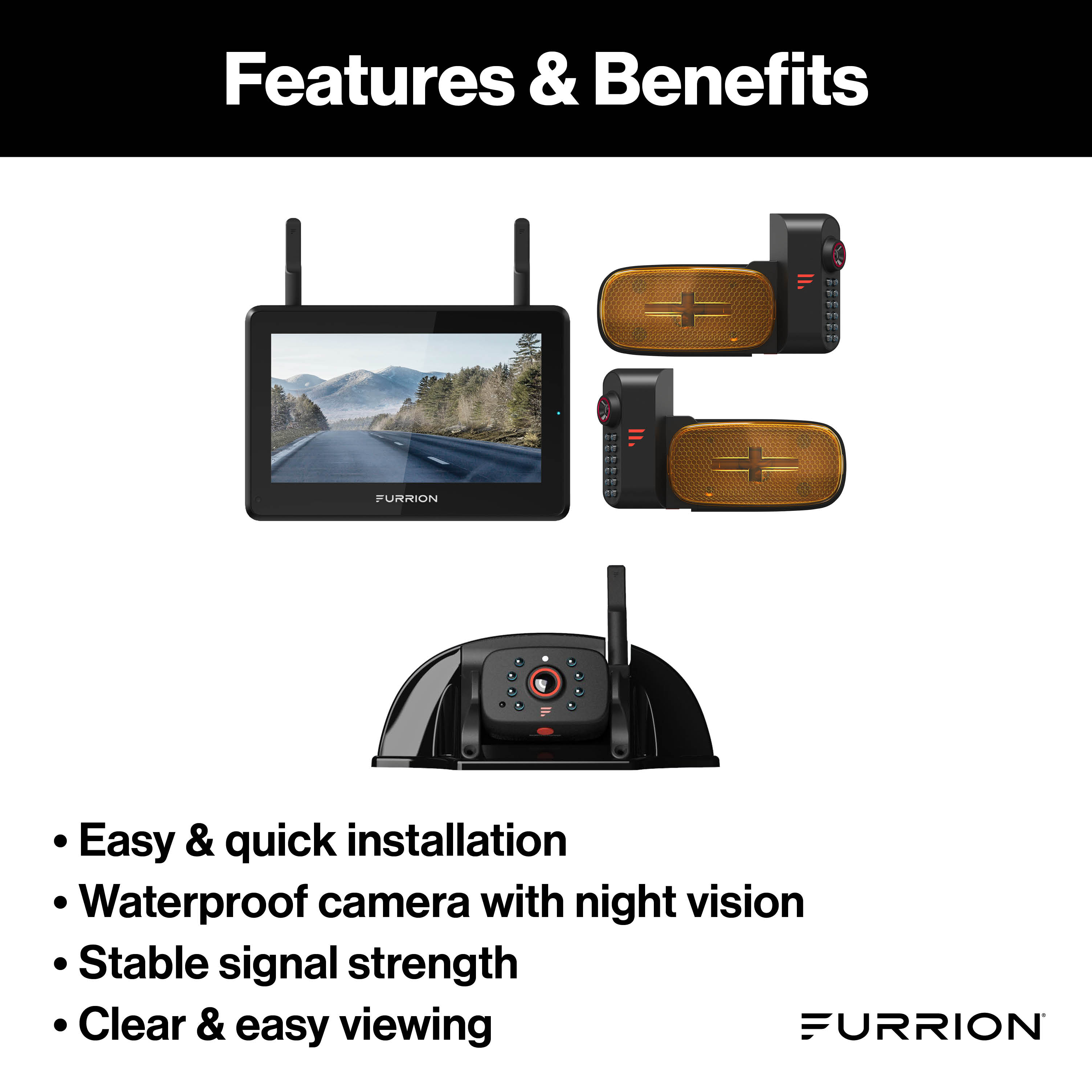 Furrion Vision S®+ RV Observation System - 7" Monitor, Side Cameras with LED Marker Lights, Sharkfin Camera #FOS7HTAEN2021124369