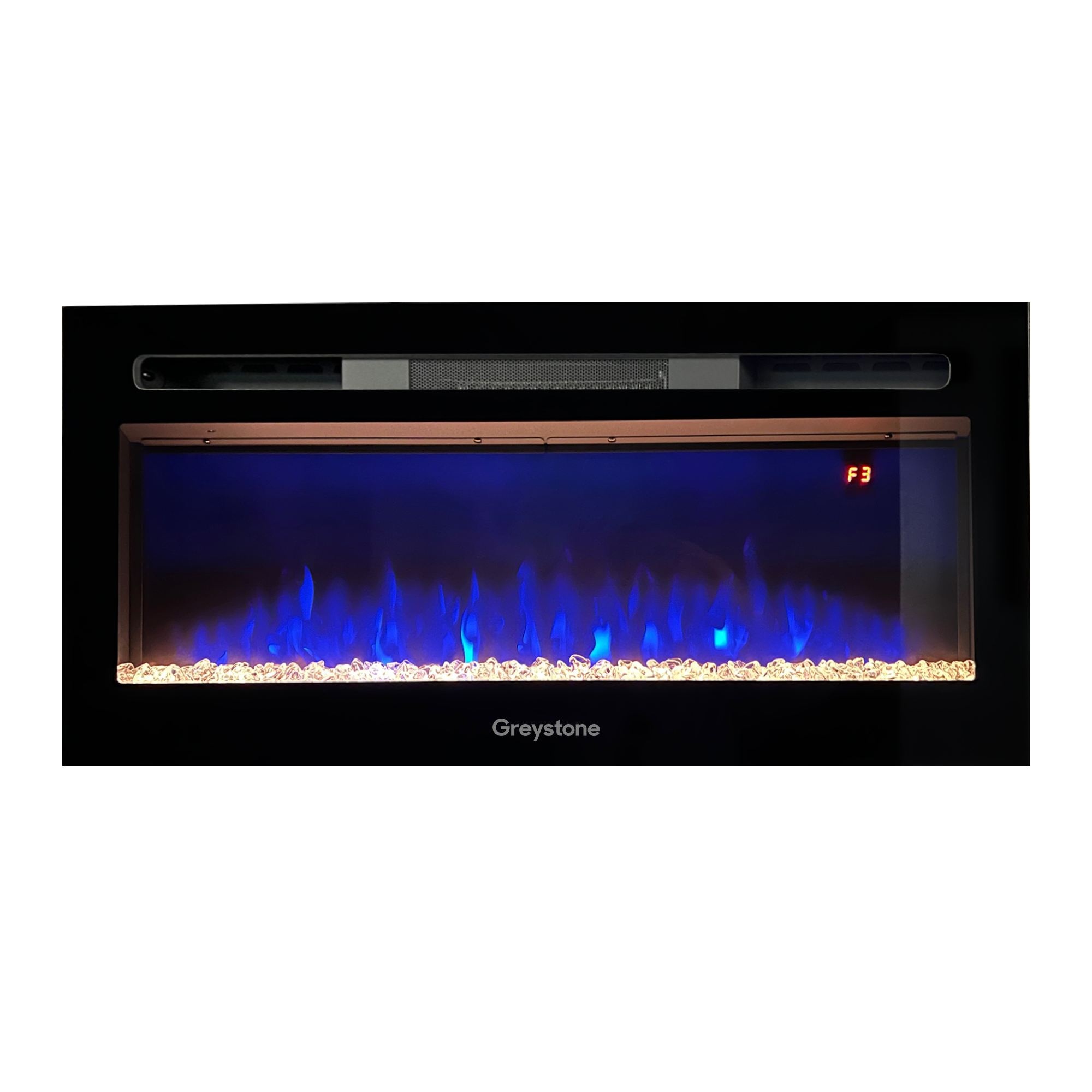Greystone Black Fireplace with Crystal Log Set