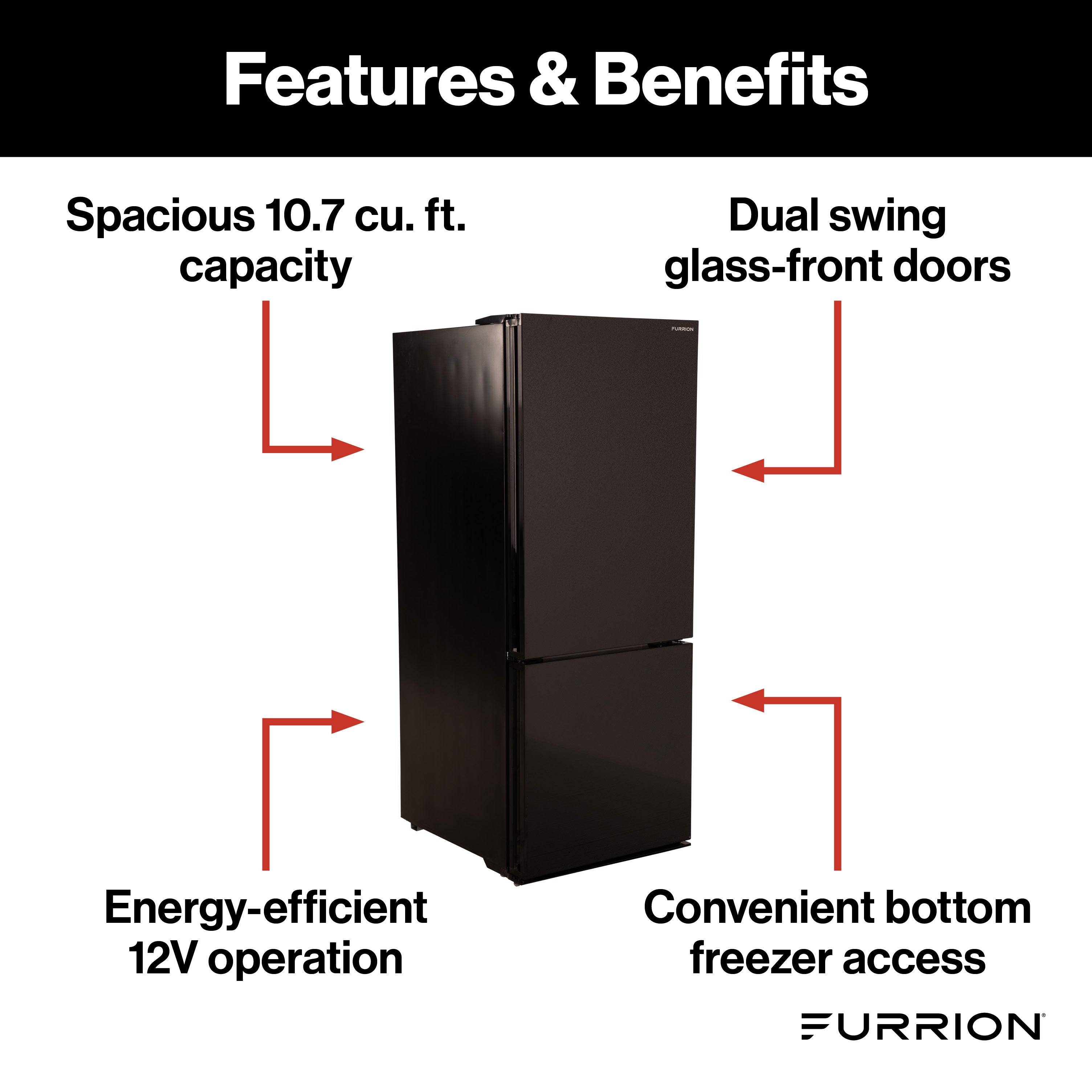 Furrion RV Refrigerator - 12V, 10.7 cu. ft., Dual Swing Doors, Bottom Door Freezer