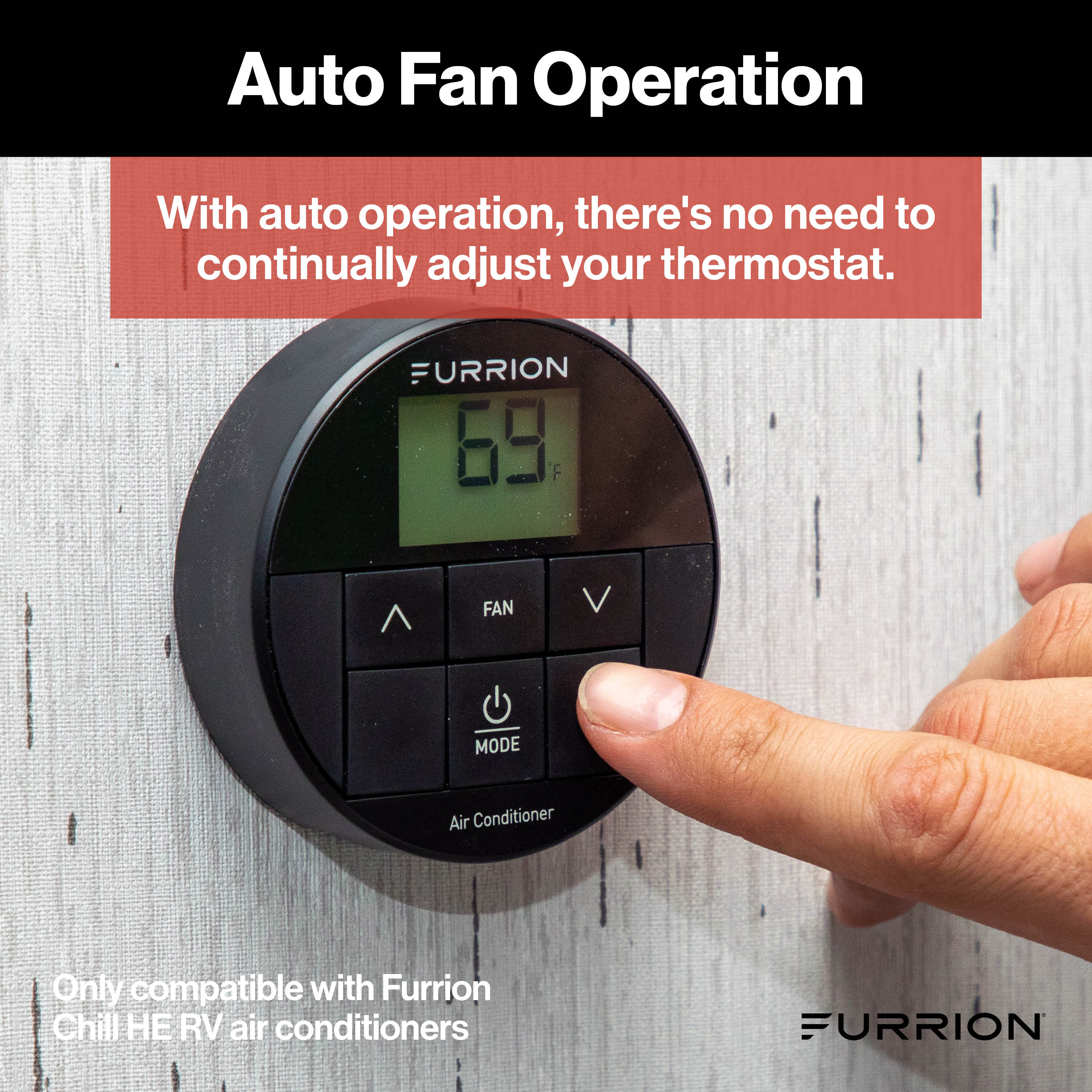 Furrion Chill® Multi-Zone Wall Thermostat - Black, 3 Fan Speeds (R32) #FACW12ESZA2-BL-AM