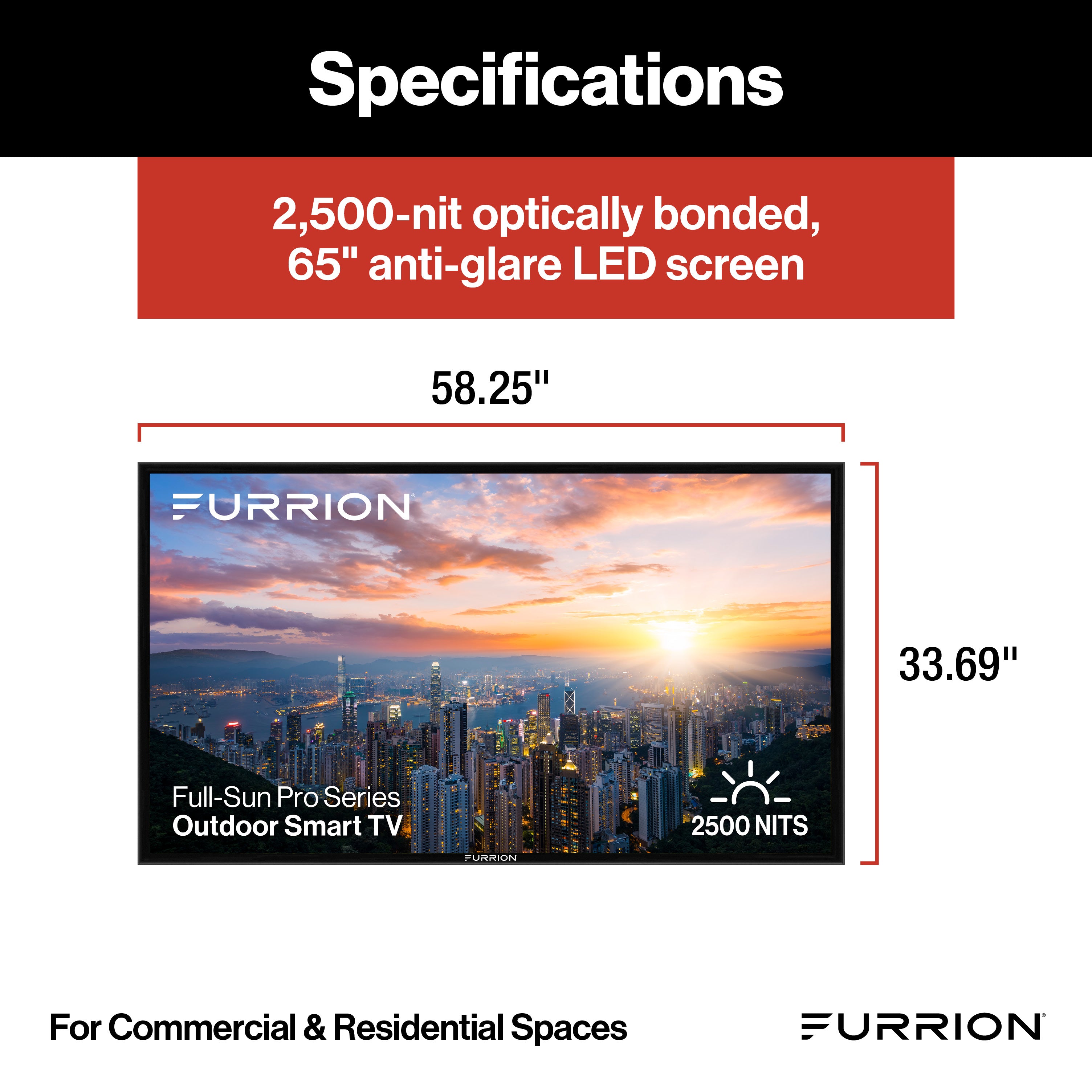 Furrion Aurora® Full-Sun Pro Series 4K UHD LED Outdoor Smart TV for Commercial & Residential Spaces