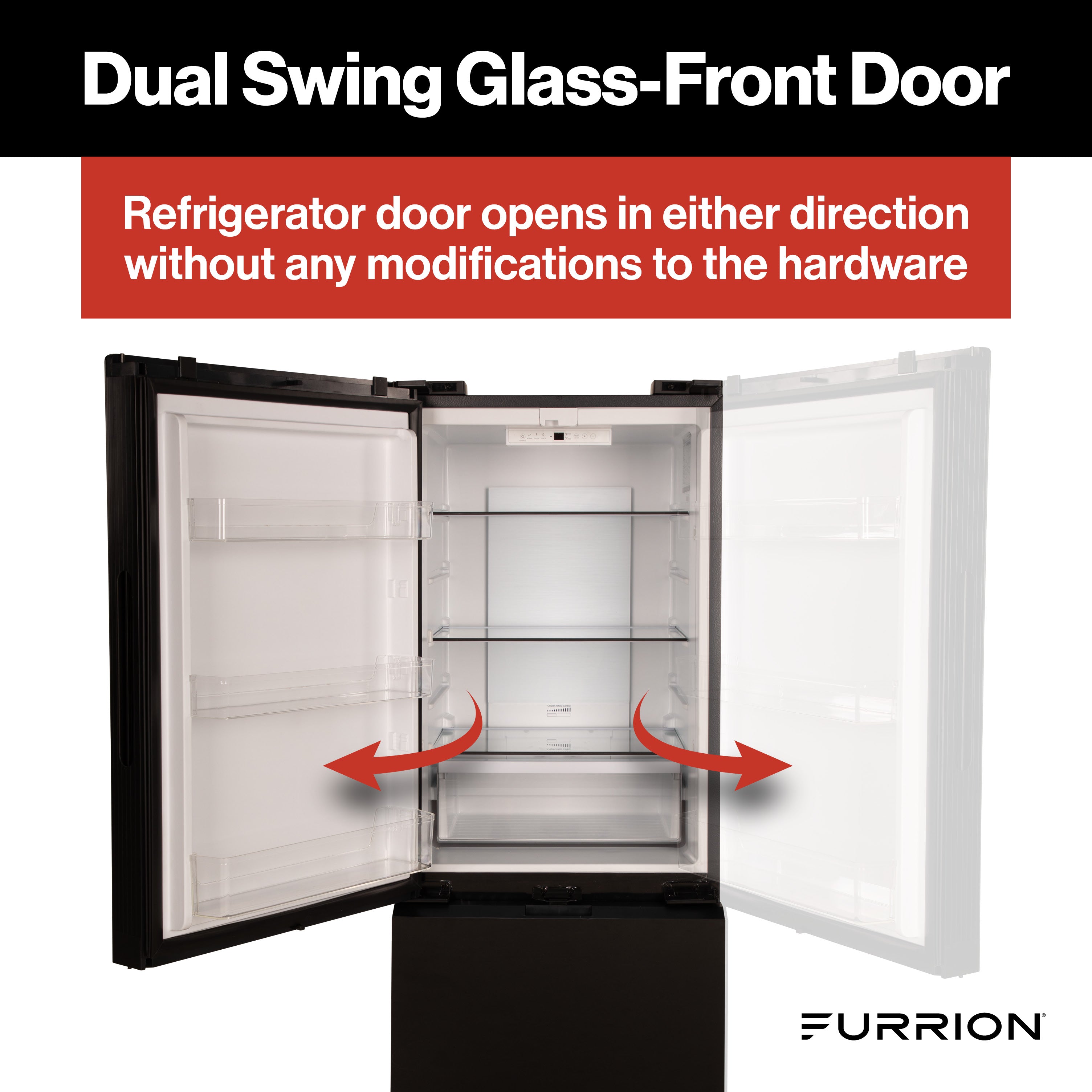 Furrion RV Refrigerator - 12V, 10.7 cu. ft., Dual Swing Doors, Bottom Drawer Freezer, Black Glass Finish #FCR10DCGBA-BG-DS