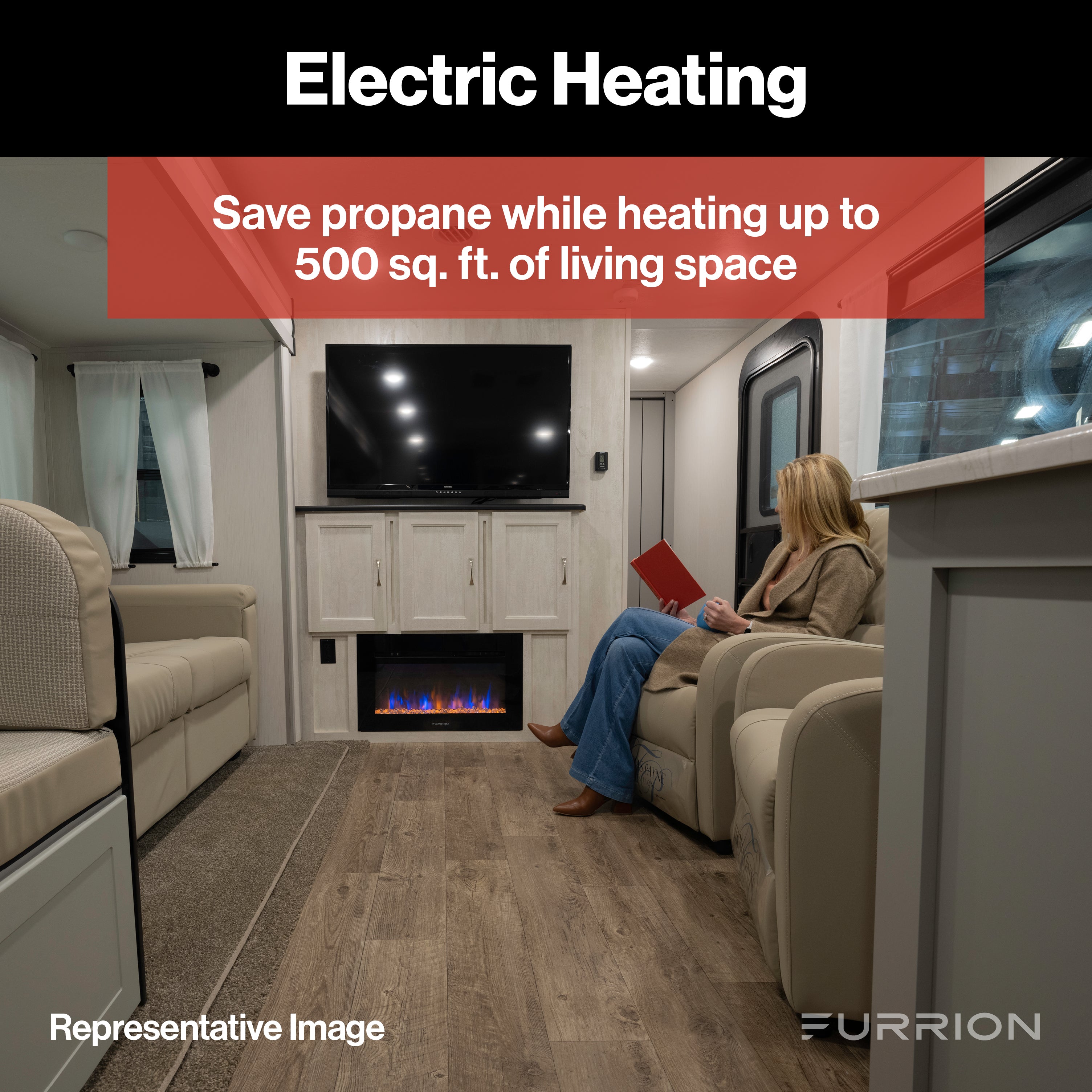 Furrion Built-In Electric RV Fireplace - Wood Platform