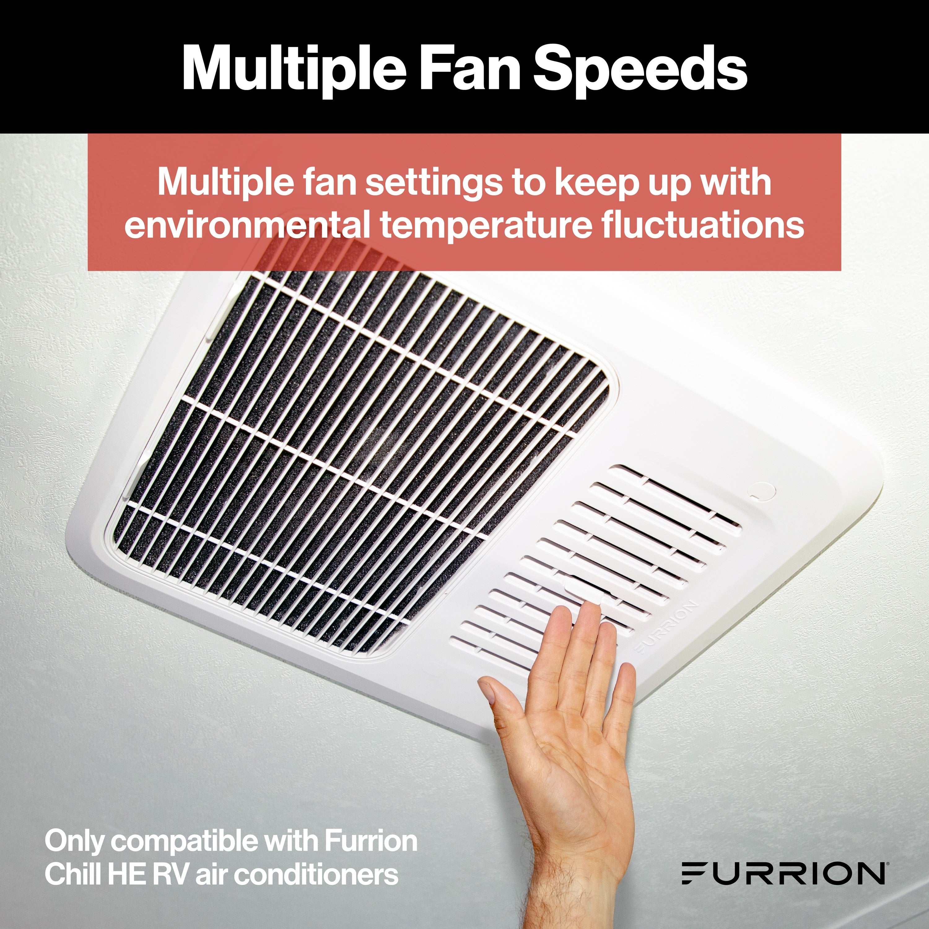 Furrion Chill® Standard Single-Zone Backlit LED RV Wall Thermostat - 2 Fan Speeds, Black (R410A Refrigerant Compatible) #FACW10ESSA-BL