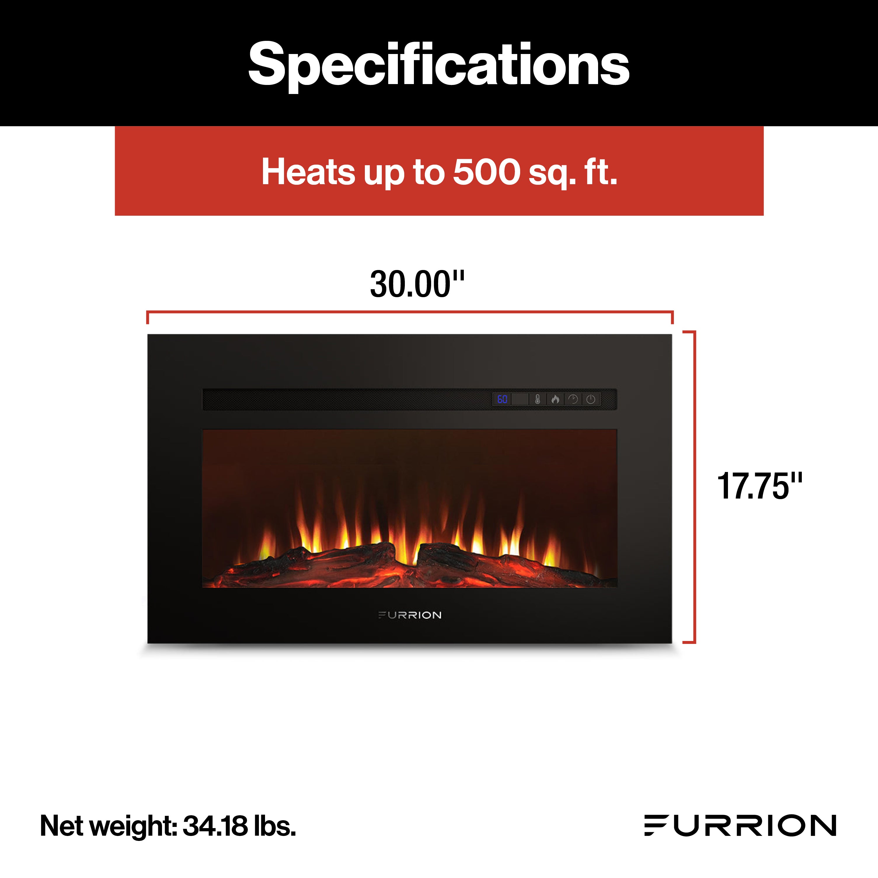 Furrion Built-In Electric RV Fireplace - Wood Platform