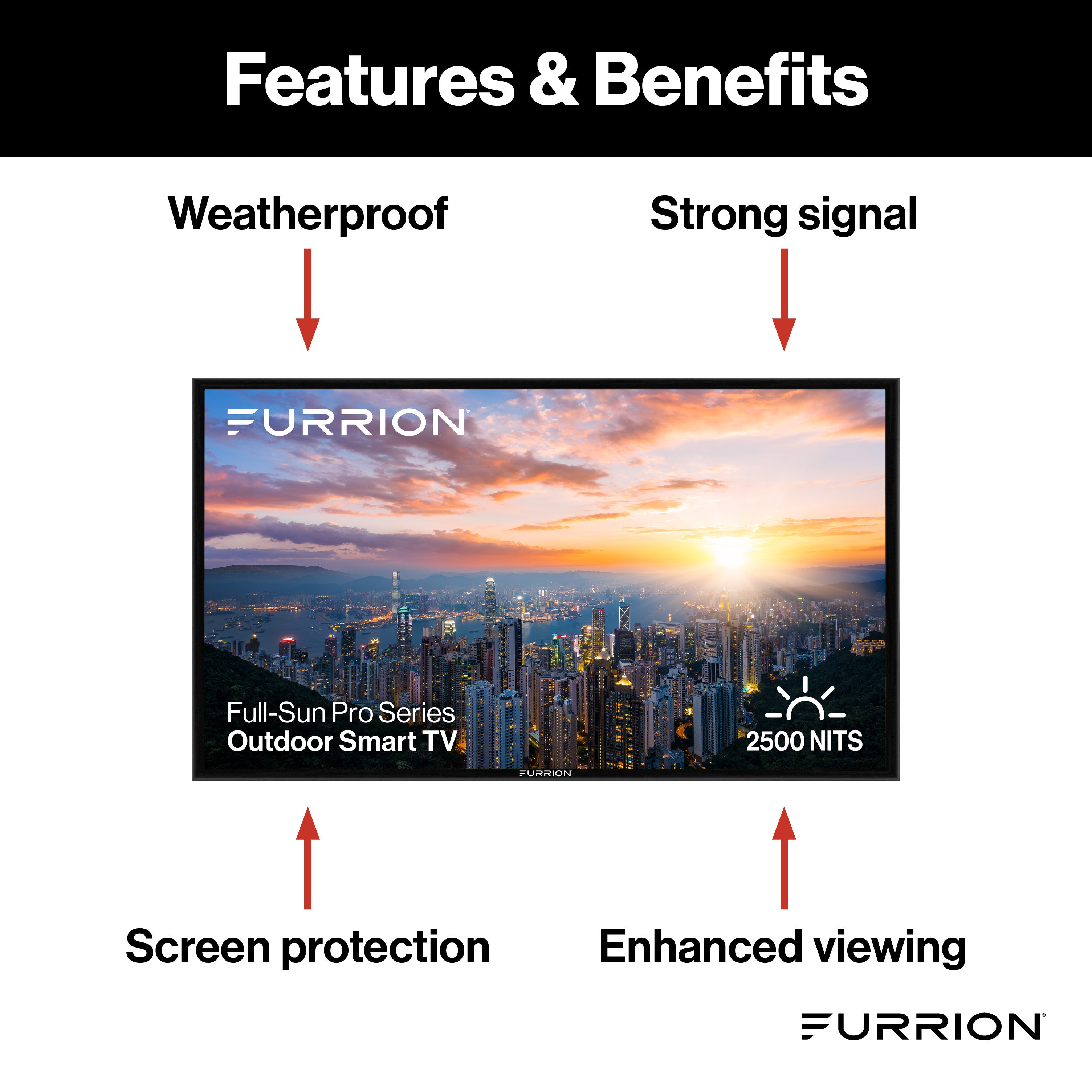 Furrion Aurora® Full-Sun Pro Series 4K UHD LED Outdoor Smart TV for Commercial & Residential Spaces