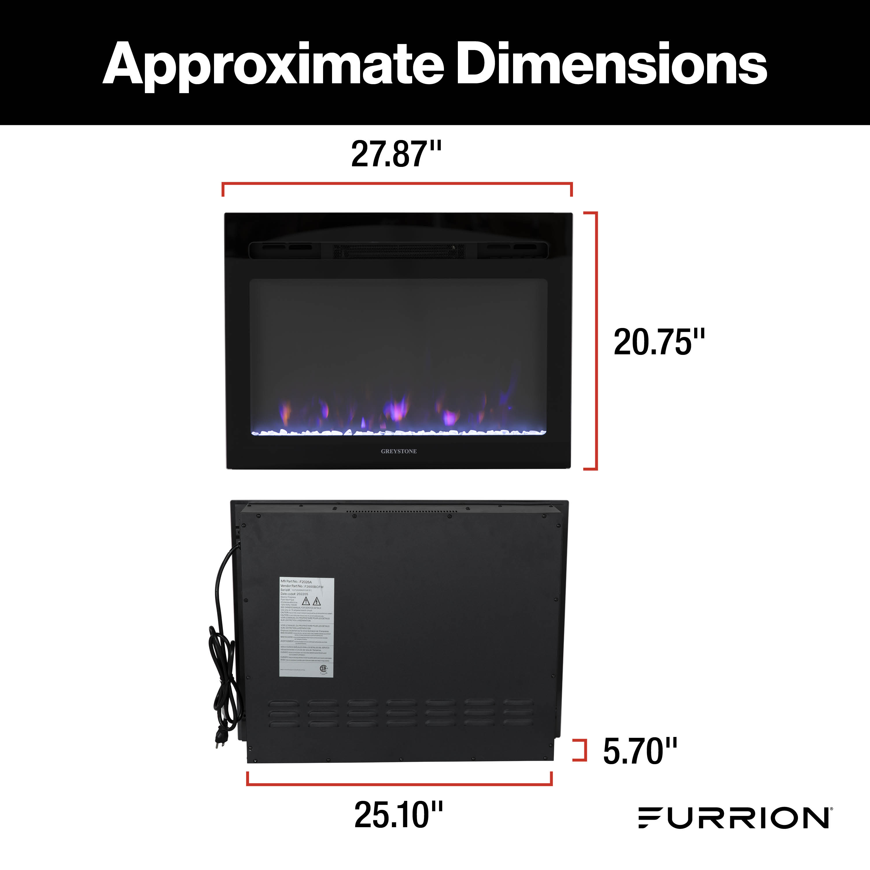 Greystone® 3-Color Crystal LED Wall Mount Fireplace - 26" with Remote #F2655BCFW
