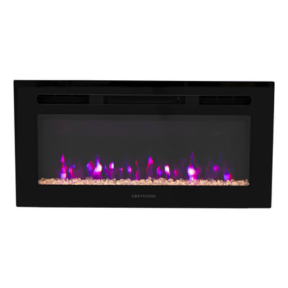 Greystone Black Fireplace with Crystal Log Set