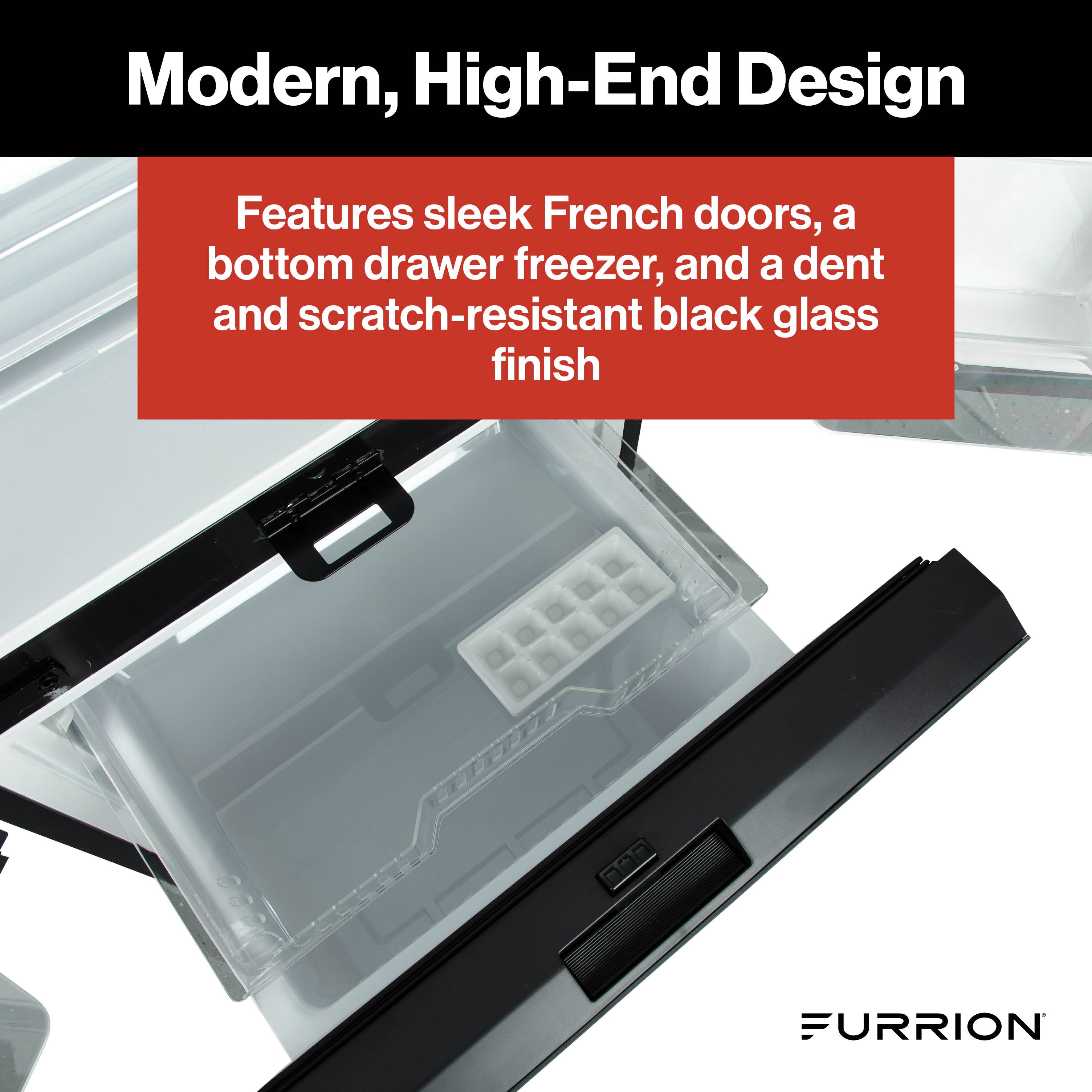 Furrion Built-In RV Refrigerator - 12V, 12 cu. ft., French Doors, Bottom Drawer Freezer, Black Glass Finish #FCR12DCGFA-BG 2024016838