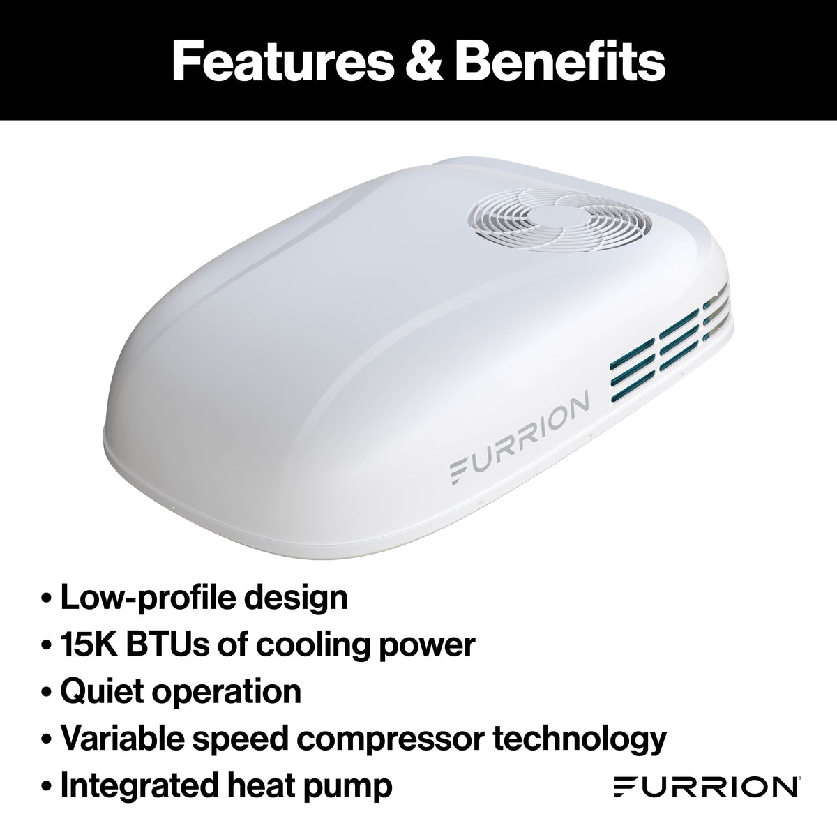 Furrion Chill® Cube 15K Low-Profile Variable Speed RV Rooftop Air Conditioner with Heat Pump LOW-PROFILE-R32-AC-HEAT-PUMP-VARIABLE-SPEED
