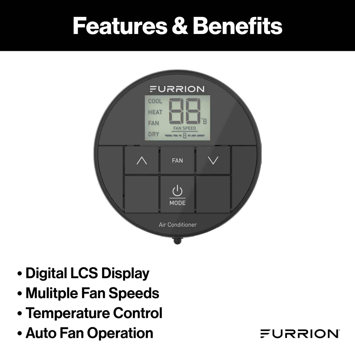 Furrion Chill® Single-Zone Basic Backlit LED Wall Thermostat - Black, 2 ...
