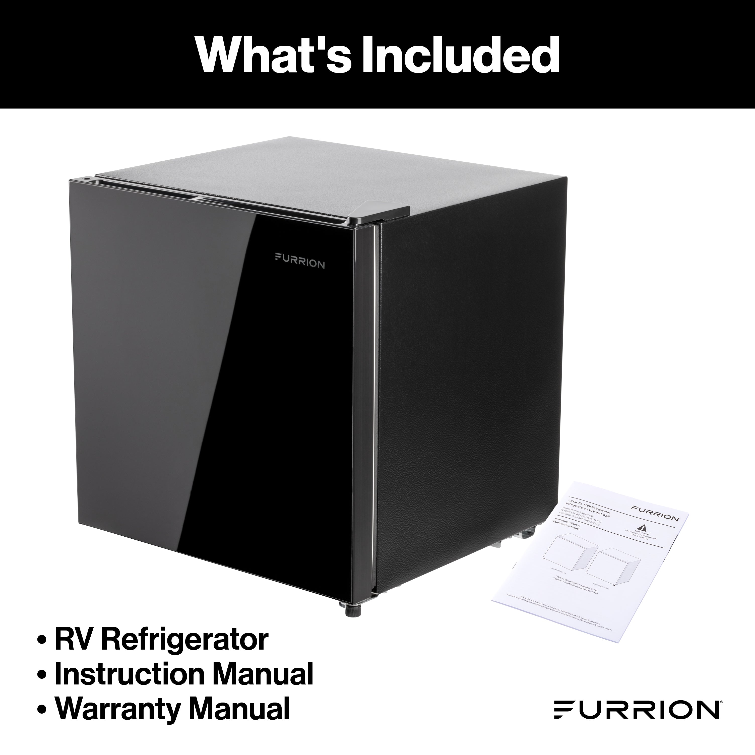 Furrion RV Refrigerator - 110V, 1.6 cu. ft., Black Glass Finish 1-6-CUFT-110V-REFRIGERATOR-NO-FREEZER