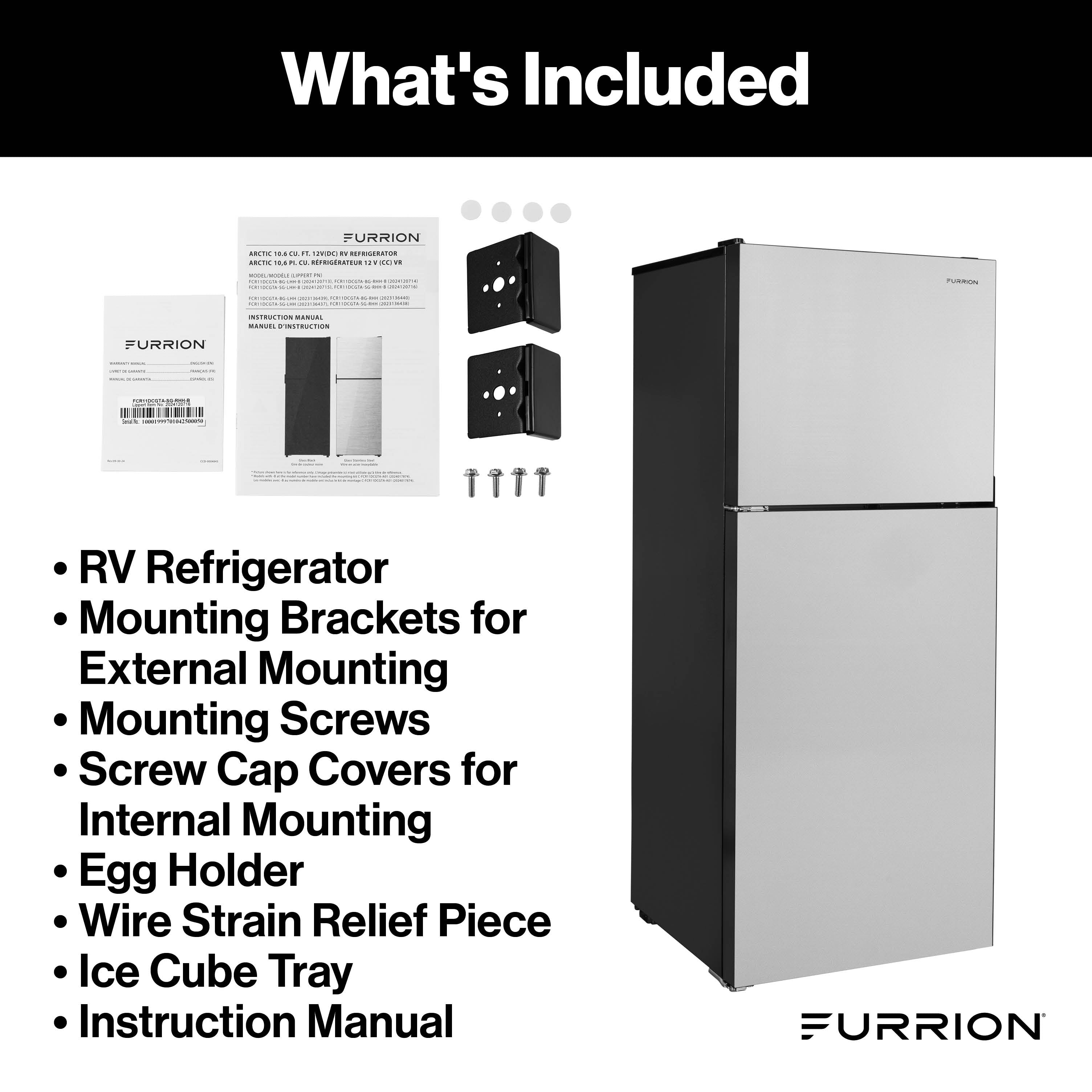 Furrion RV Refrigerator - 12V, 10.6 cu. ft. FURRION-10-6-CUFT-12V-2-DOOR-REFRIGERATOR