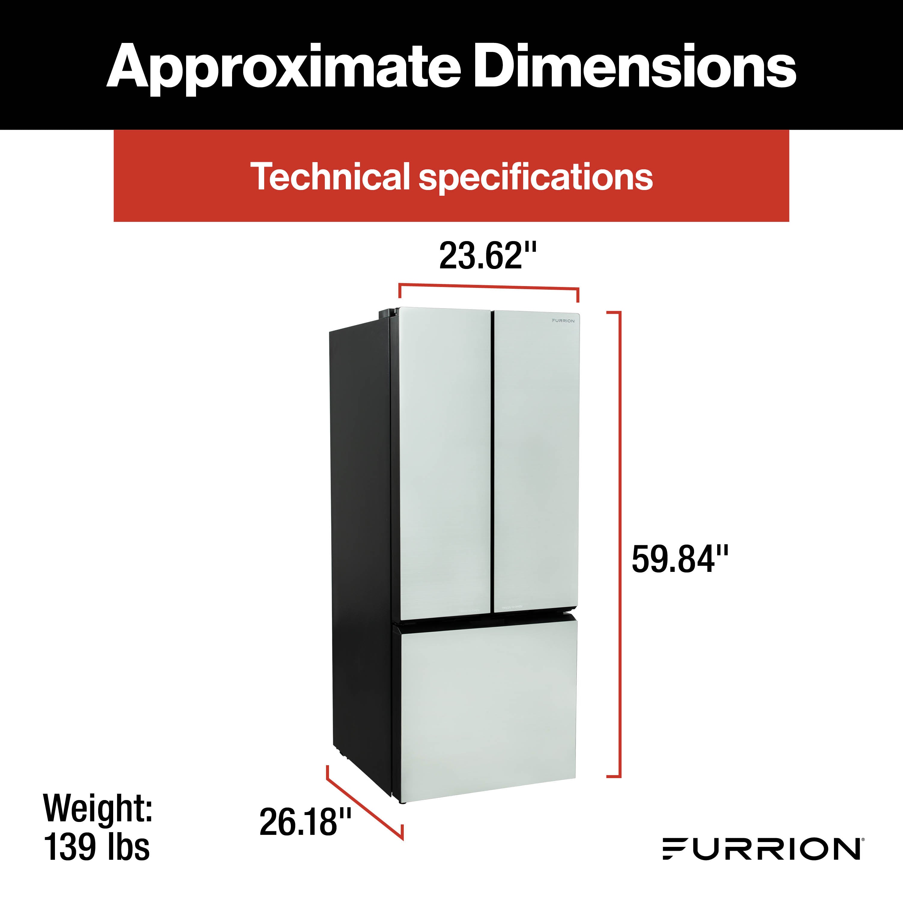 Furrion RV Refrigerator - 12V, 10.7 cu. ft., French Doors, Bottom