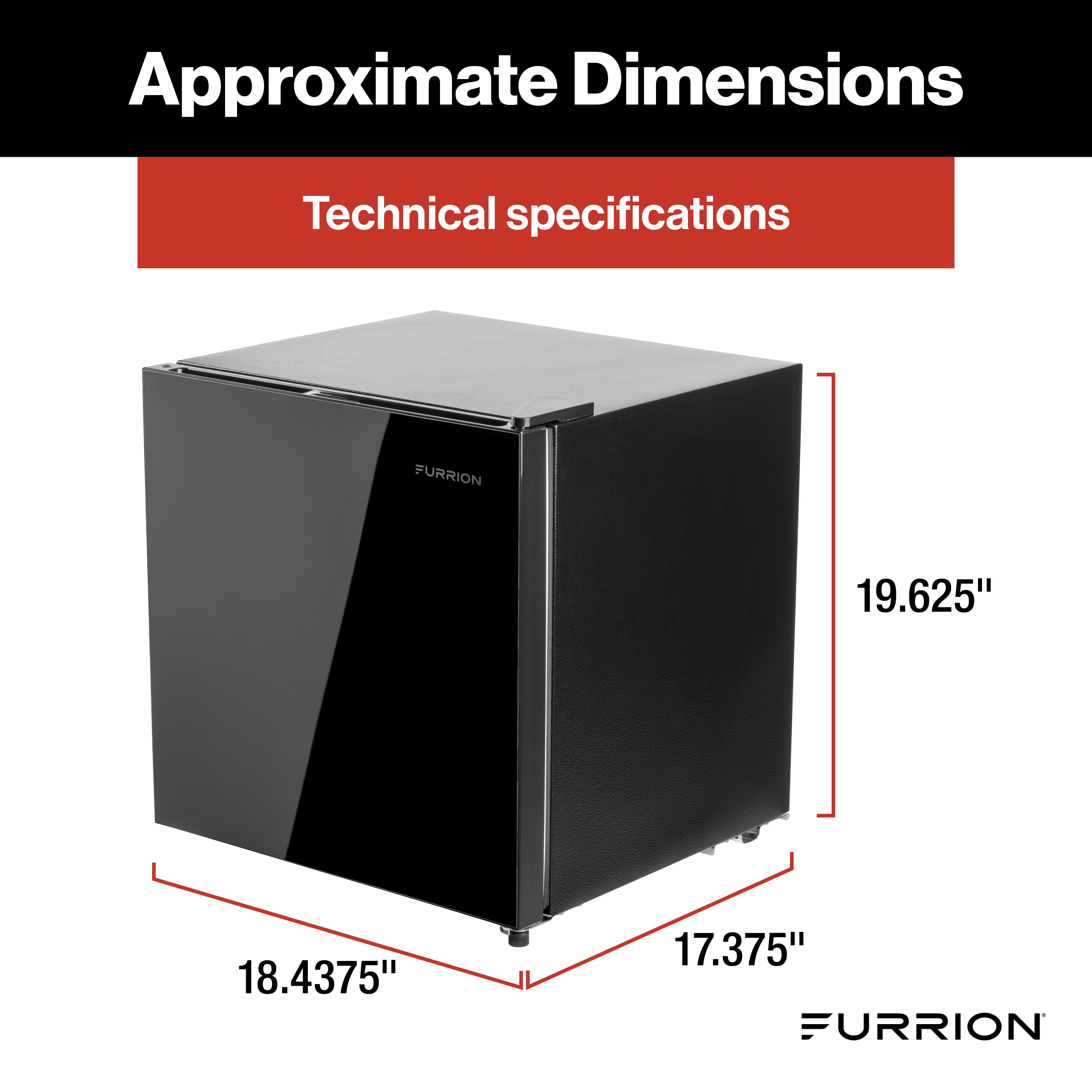 Furrion RV Refrigerator - 12V, 1.6 cu. ft., Black Glass Finish 1-6-CUFT-12V-REFRIGERATOR-NO-FREEZER