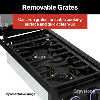 Greystone® by Furrion 2-Burner Gas RV Cooktop with Flame Sense (FFD) - 12", Glass Cover #GGH12D2MA1B-BL  2023045680