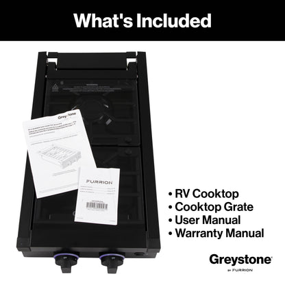 Greystone® by Furrion 2-Burner Gas RV Cooktop with Flame Sense (FFD) - 12", Glass Cover #GGH12D2MA1B-BL  2023045680