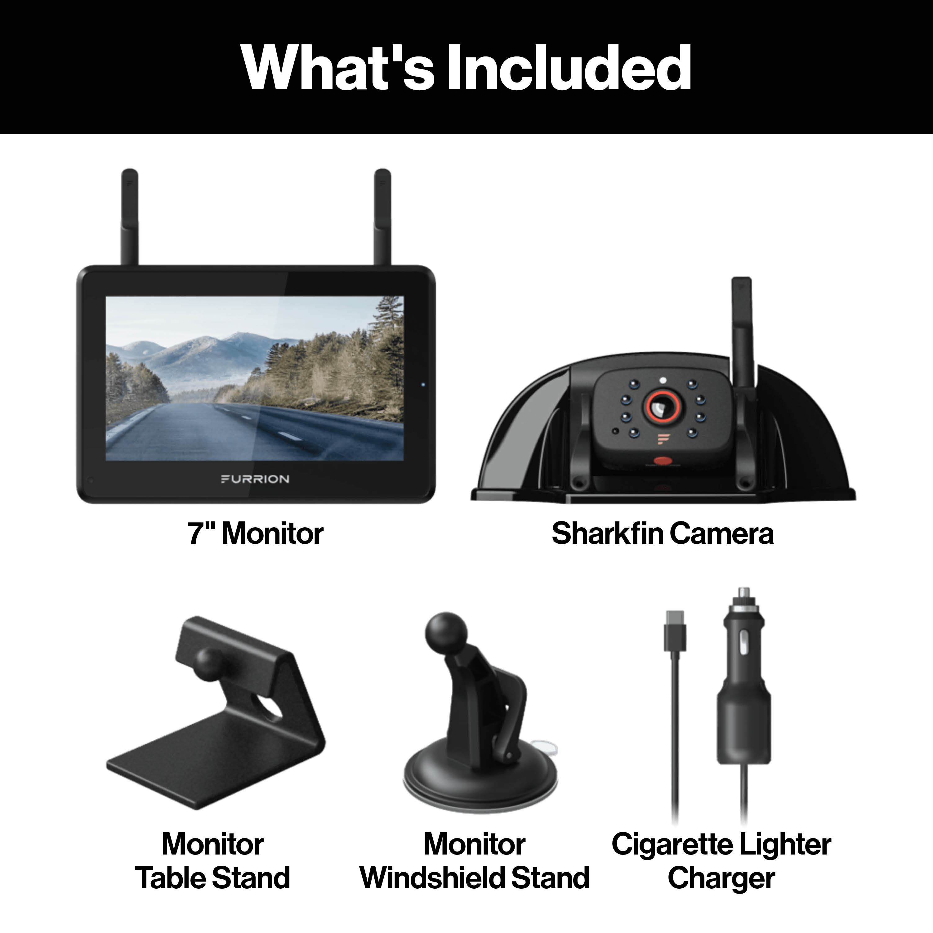 Furrion Vision S®+ RV Observation System - 7" Monitor, Sharkfin Camera #FOS7HTASF