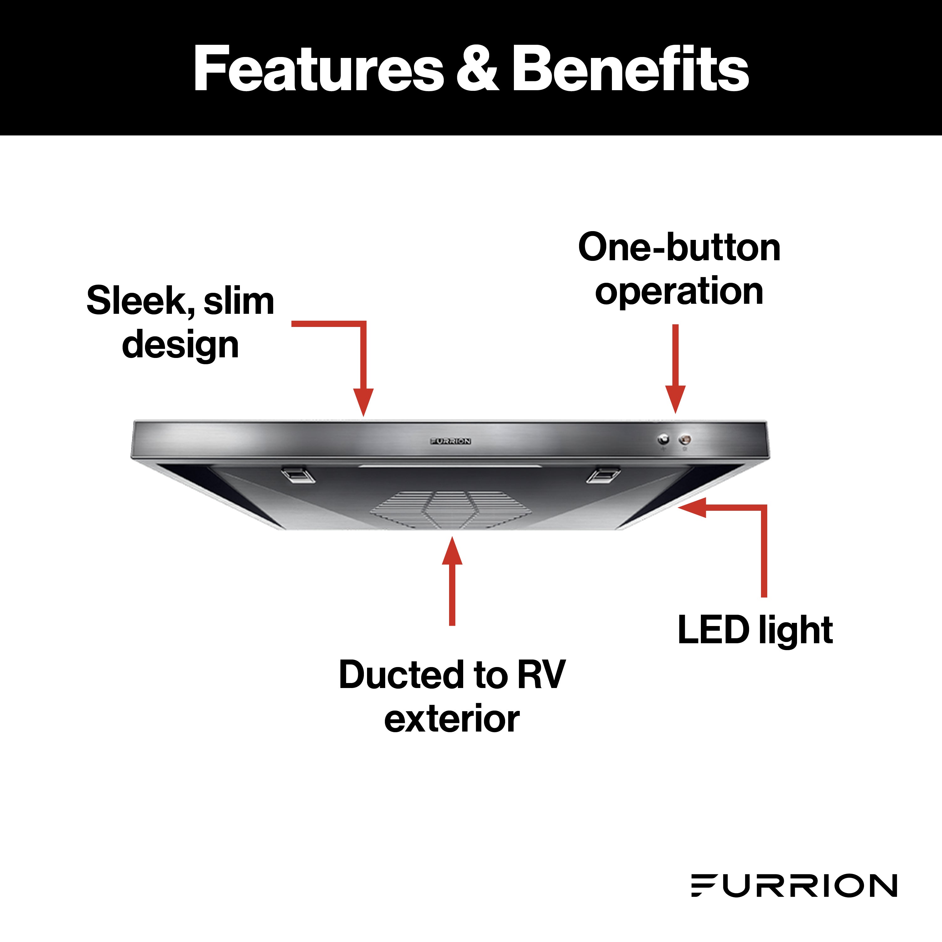 Furrion 12V Ducted RV Range Hood with Charcoal Filter - 24"