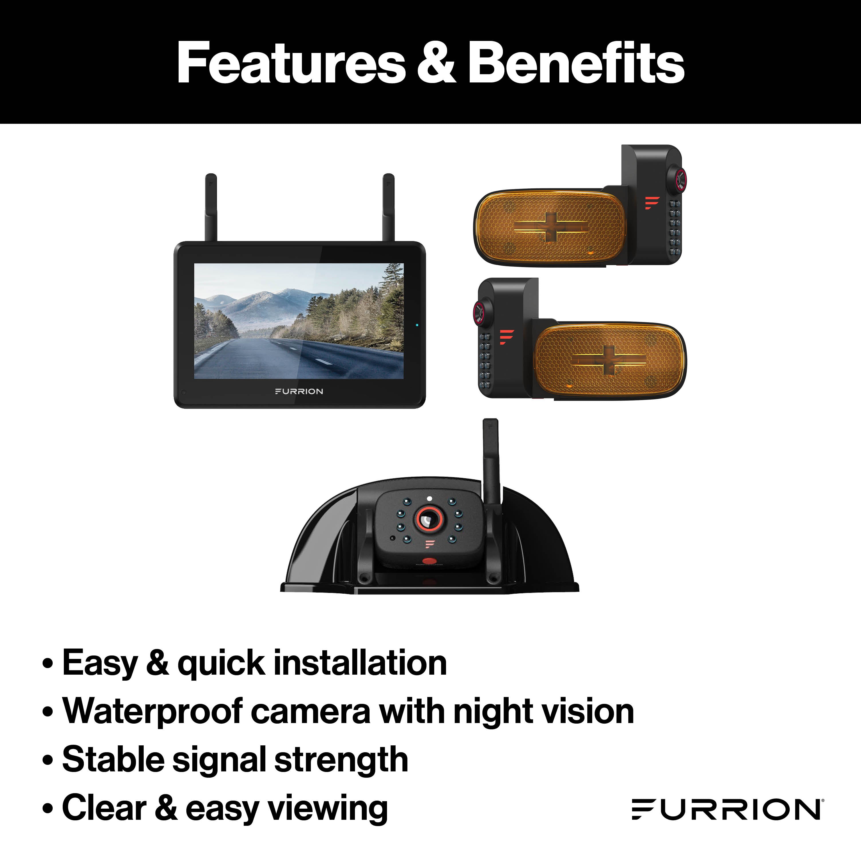 Furrion Vision S®+ RV Backup Camera System - 5" Monitor, Side Cameras, Rear Sharkfin Camera # FOS5HTAEN