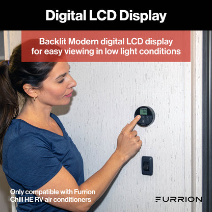 Furrion Chill® Multi-Zone Wall Thermostat - Black, 3 Fan Speeds (R32) #FACW12ESZA2-BL-AM
