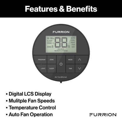 Furrion Chill® Multi-Zone Wall Thermostat - Black, 3 Fan Speeds (R32) #FACW12ESZA2-BL-AM