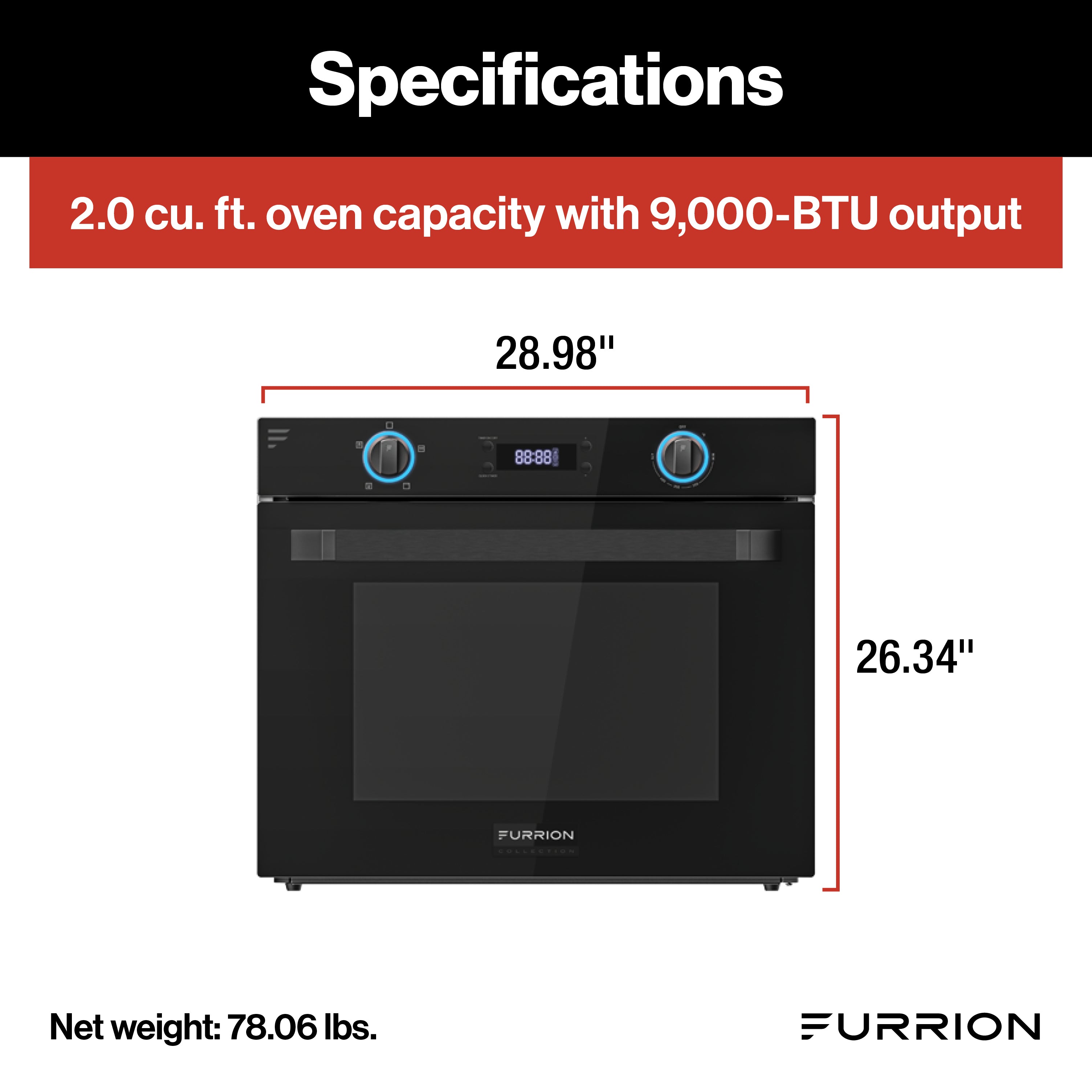Furrion Chef Collection® Built-in Gas RV Oven - 21" Black #FG21MA1EA-BG