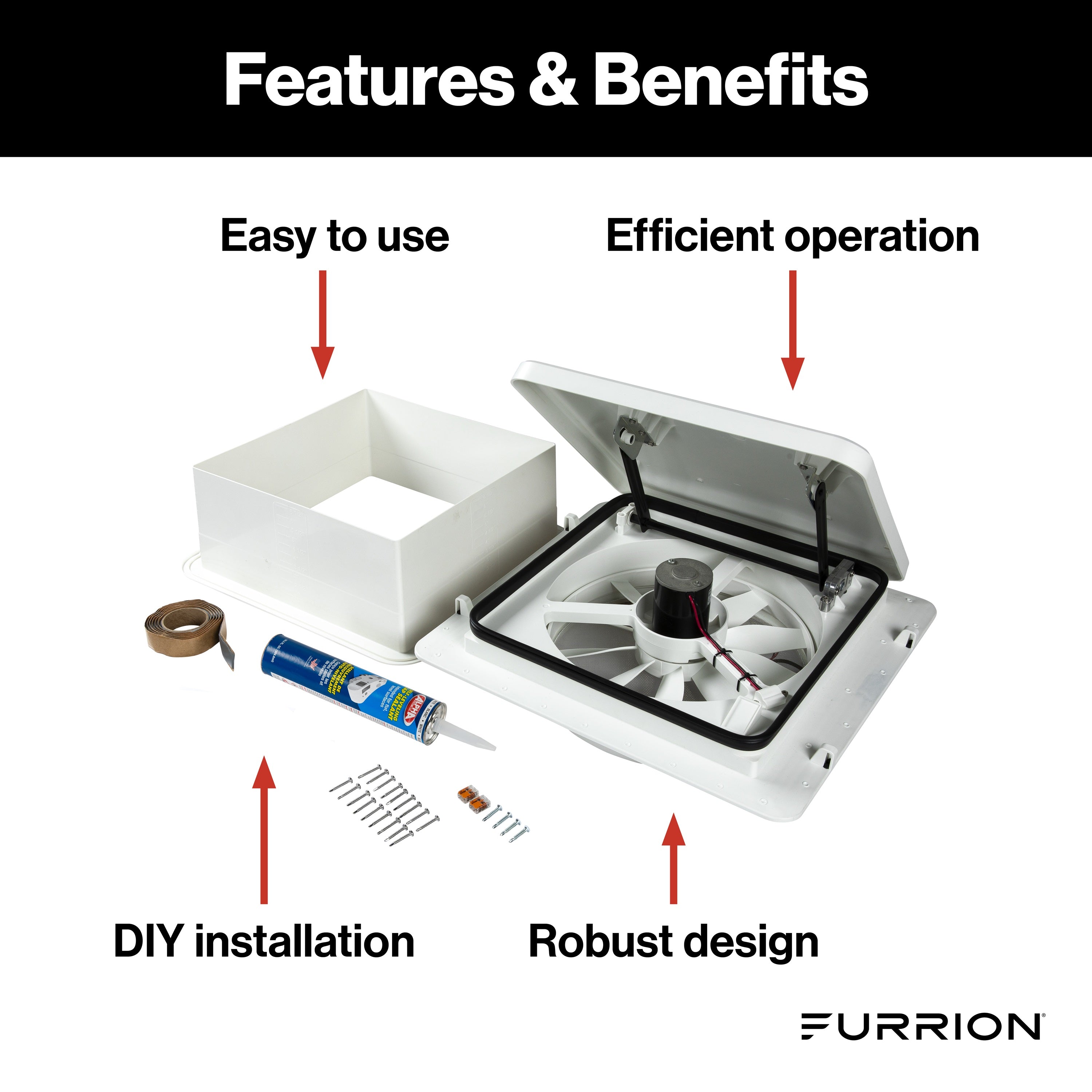 Furrion RV Roof Vent Fan with Lid Install Kit - 14" White #FVF14D90R6A-PS-AM