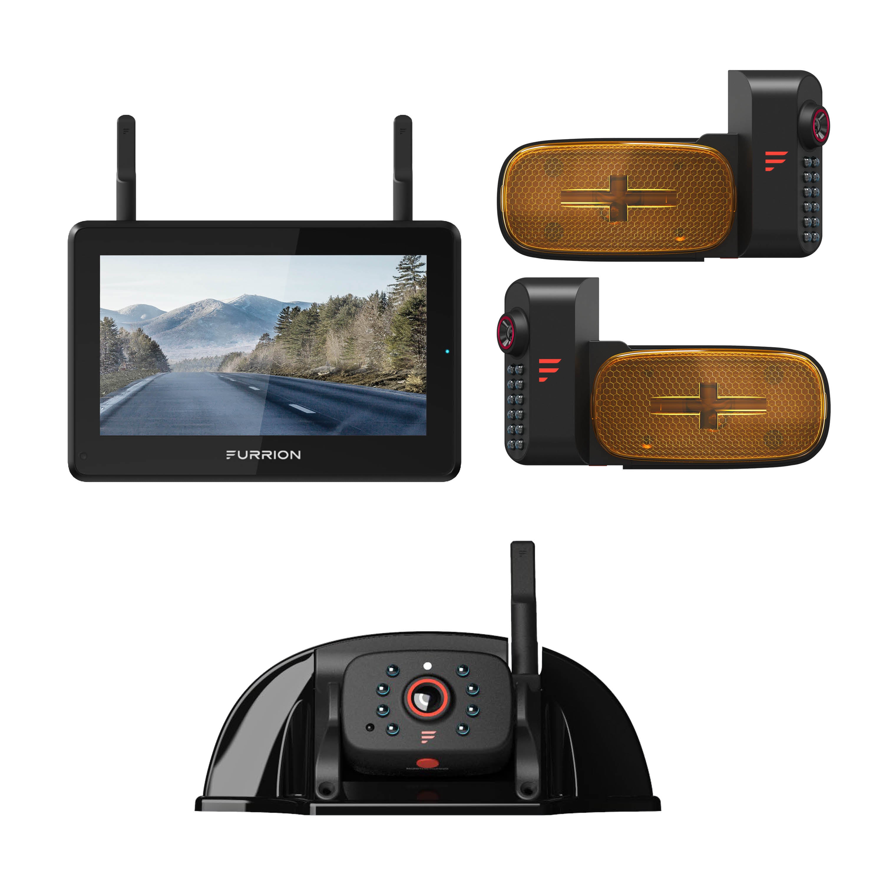Furrion Vision S®+ RV Backup Camera System - 5" Monitor, Side Cameras, Rear Sharkfin Camera # FOS5HTAEN