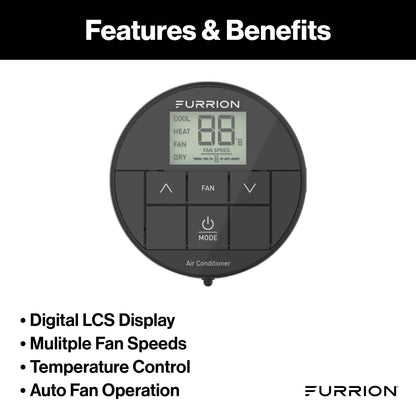 Furrion Chill® Single-Zone Basic Backlit LED Wall Thermostat - Black, 2 Fan Speeds (R32) #FACW10ESSA2-BL-AM