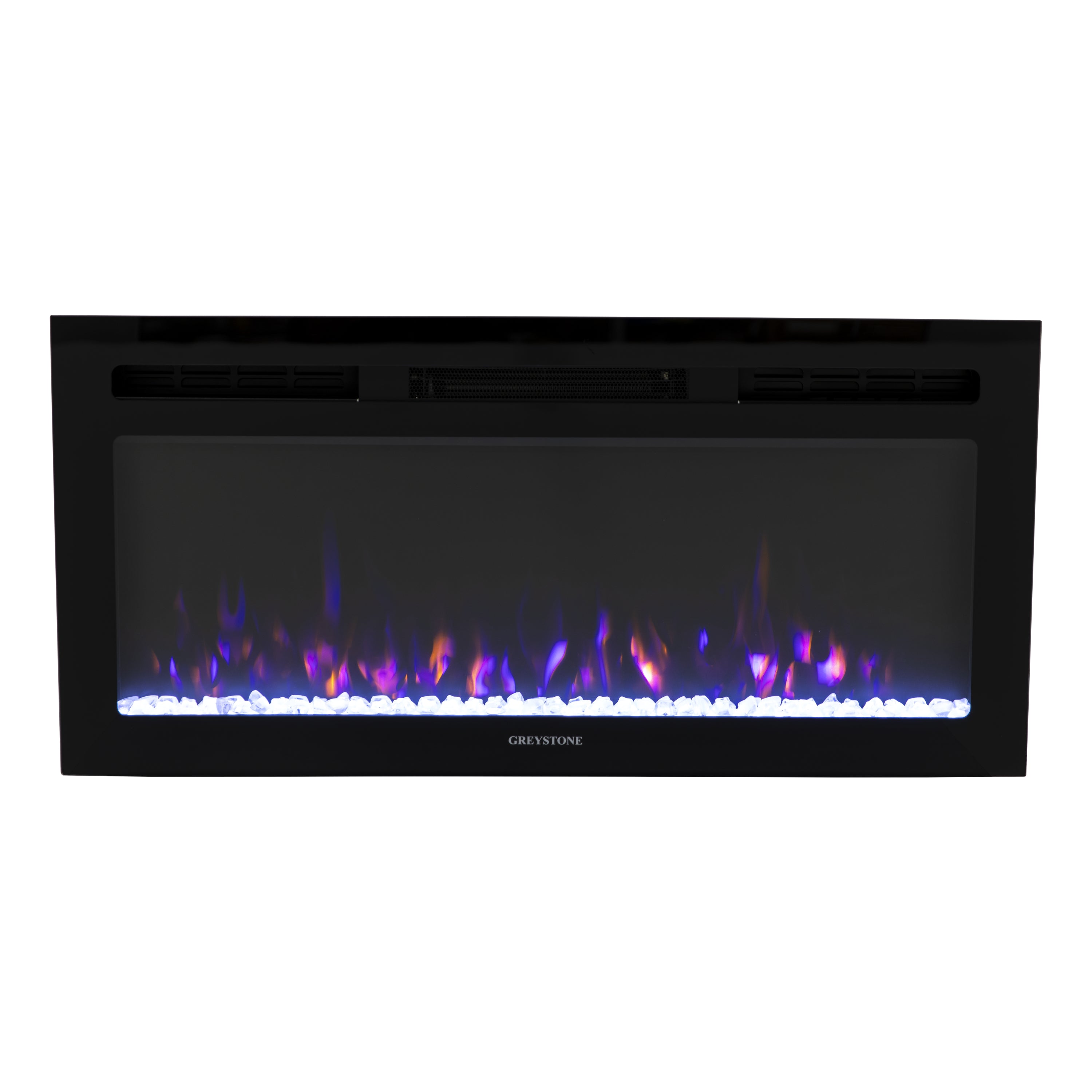 Greystone Black Fireplace with Crystal Log Set