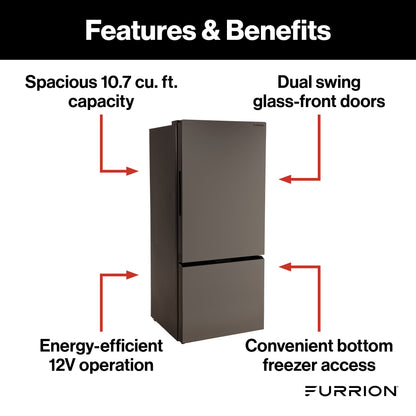 Furrion RV Refrigerator - 12V, 10.7 cu. ft., Dual Swing Doors, Bottom Door Freezer